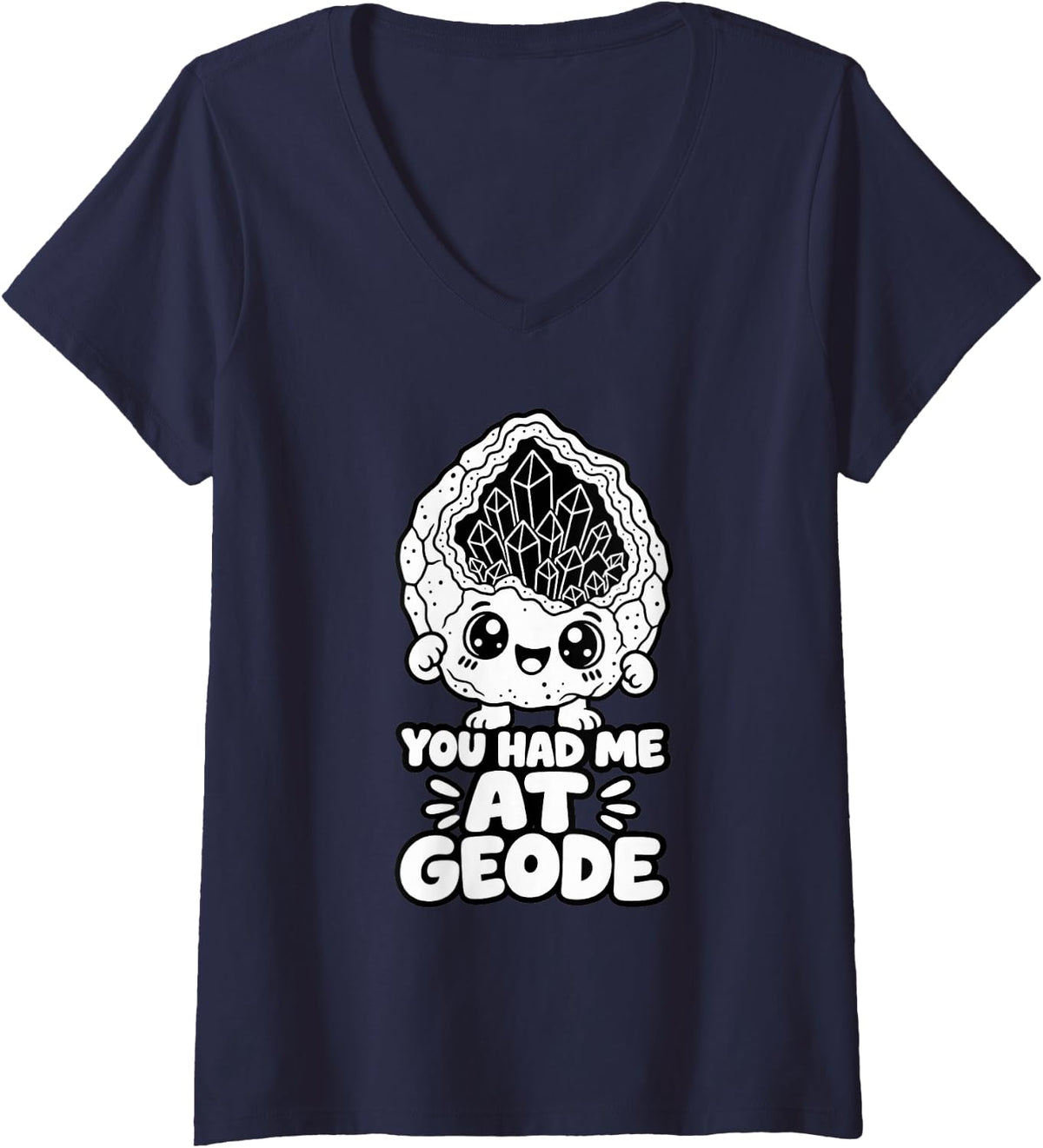 Women's Geology You Had Me At Geode Funny Cute Crystal Kids V-Neck T-Shirt - Navy Blue