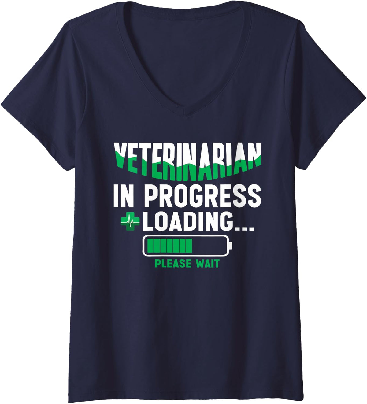 Women's Funny Veterinarian in Progress Loading Please Wait V-Neck T-Shirt - Navy Blue