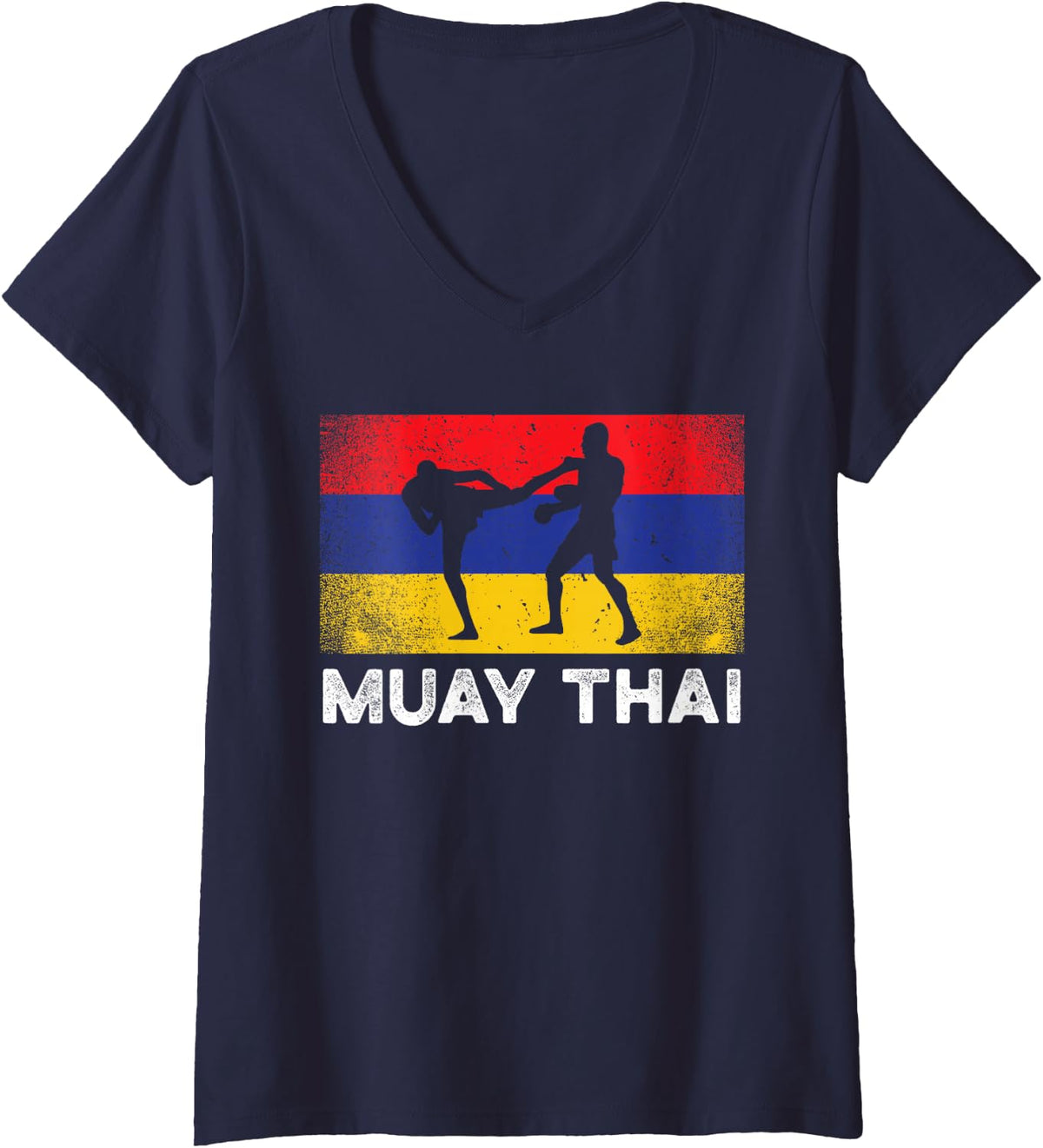Women's Muay Thai kick Boxing Martial Arts- MMA Armenia Vintage Flag V-Neck T-Shirt - Navy Blue