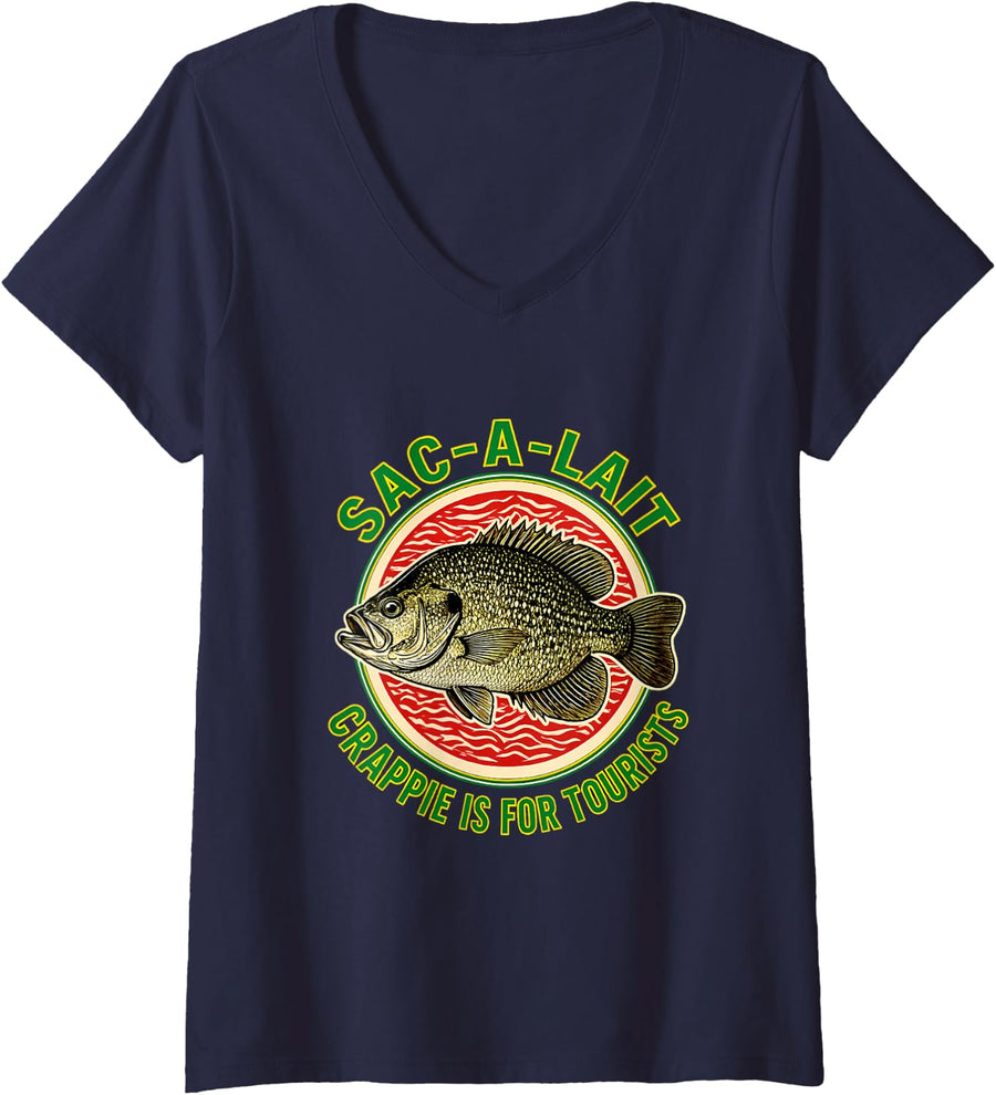 Women's Funny Saying Crappie for Tourists Sarcastic V-Neck T-Shirt - Navy Blue