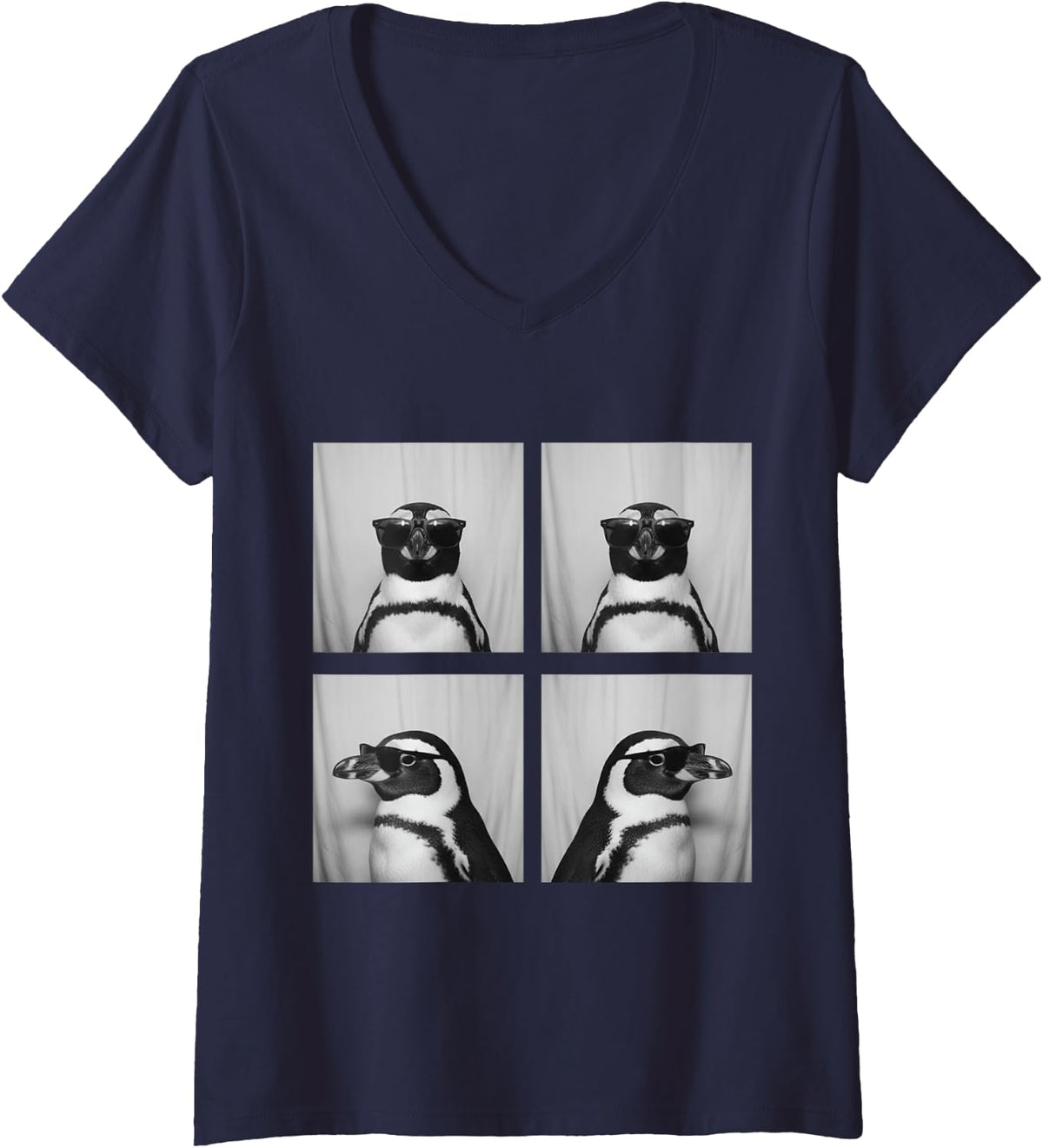 Women's Cool Penguin Sunglasses Funny Animal Lazy Vibes Kids V-Neck T-Shirt - Navy Blue