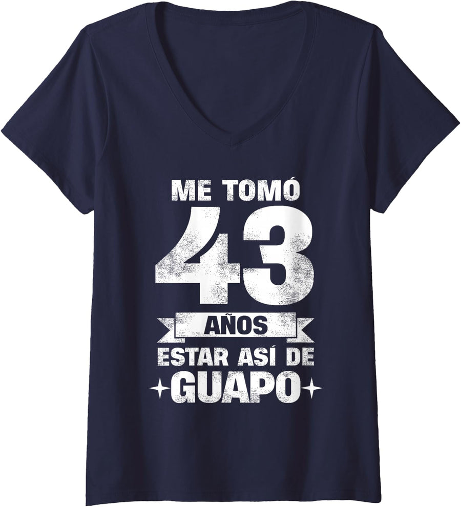 Women's 43rd Birthday Gift for Men in Spanish, Regalo cumpleaños 43 V-Neck T-Shirt - Navy Blue
