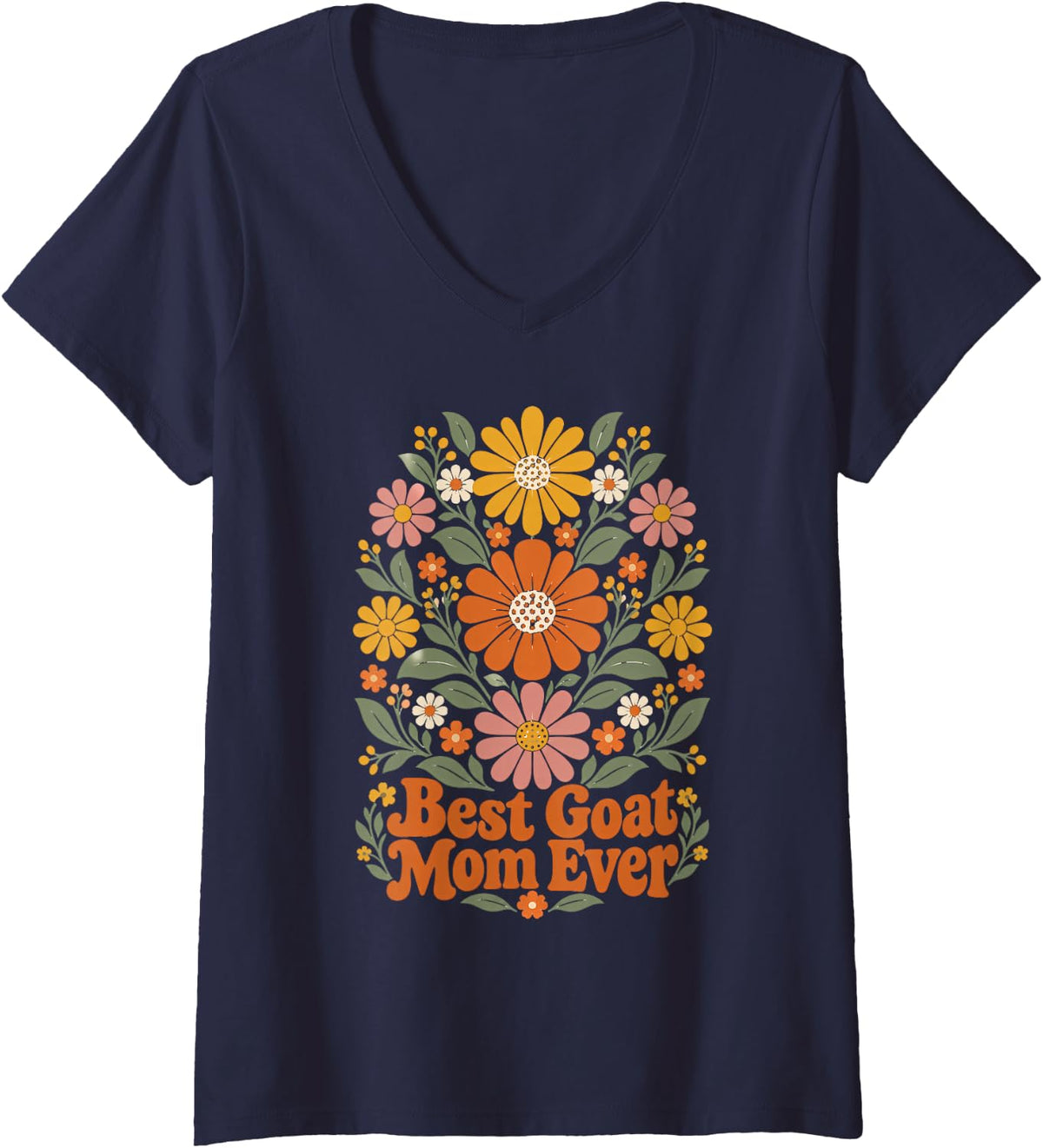 Women's Best Goat Mom Ever Flower Lover V-Neck T-Shirt - Navy Blue
