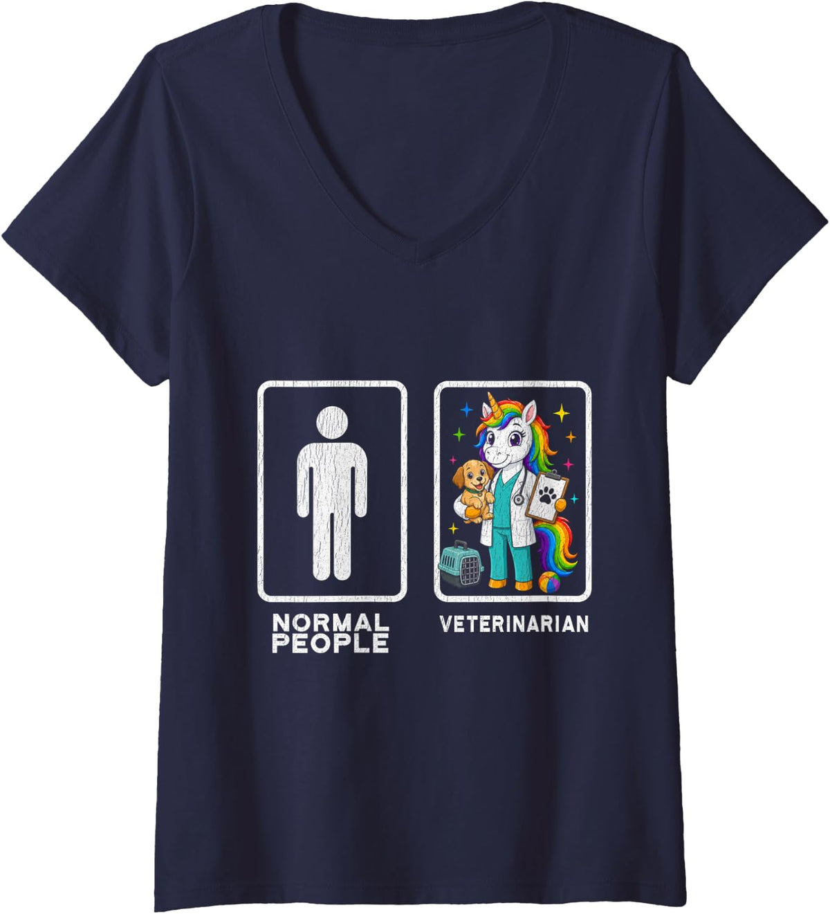 Women's Veterinarian Unicorn V-Neck T-Shirt - Navy Blue