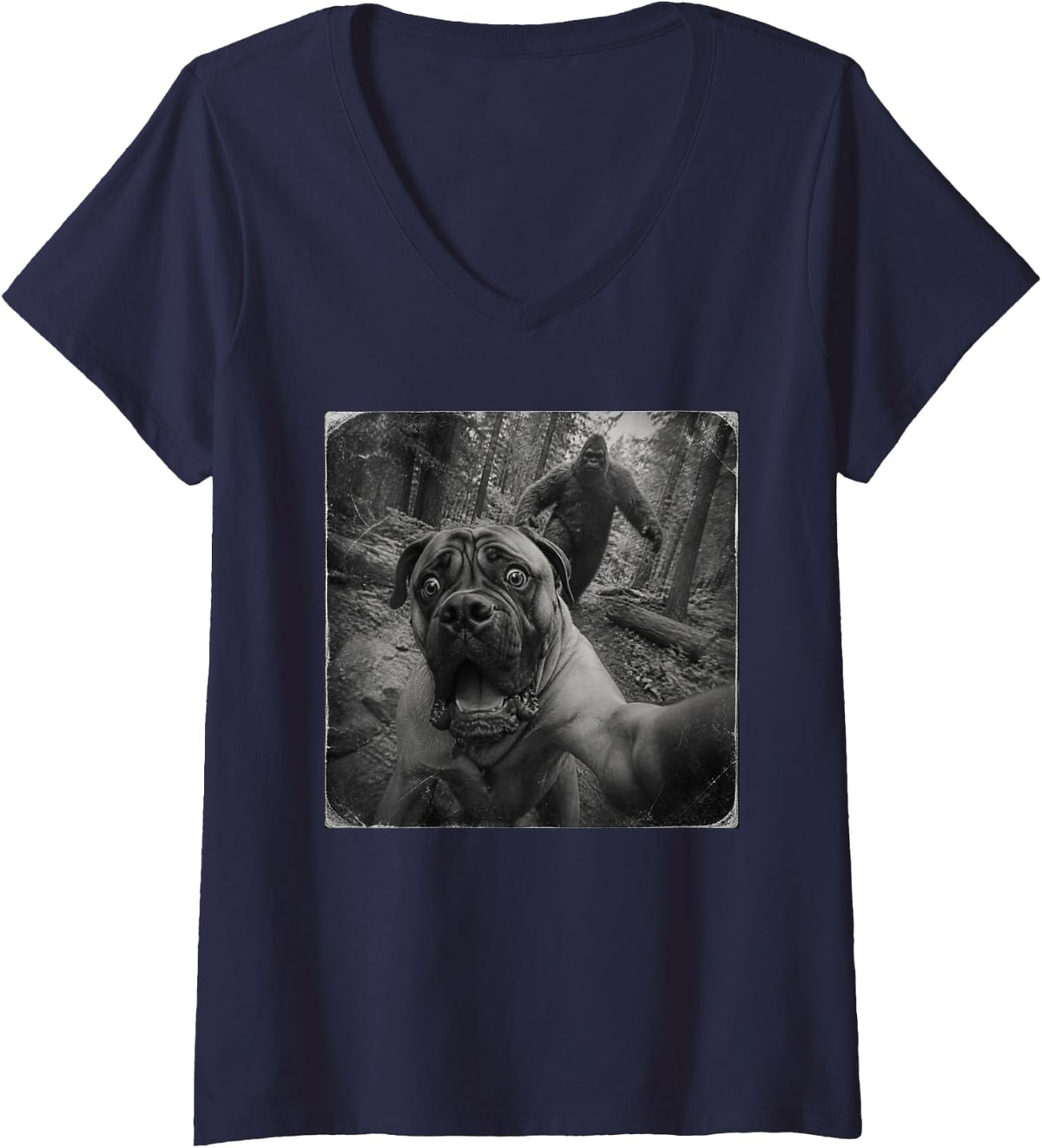 Women's Funny Bigfoot Mastiff V-Neck T-Shirt - Navy Blue