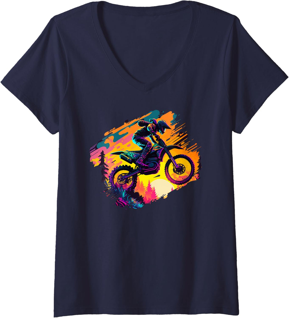 Women's Supercross Motocross Gear Love Race Motorcycle V-Neck T-Shirt - Navy Blue