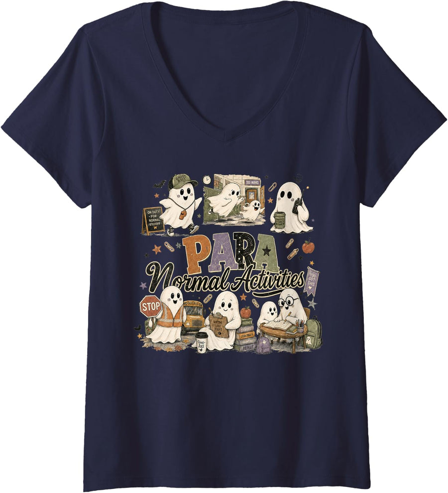 Women's para Normal Activities Funny Goose SPED Paraprofessional V-Neck T-Shirt - Navy Blue