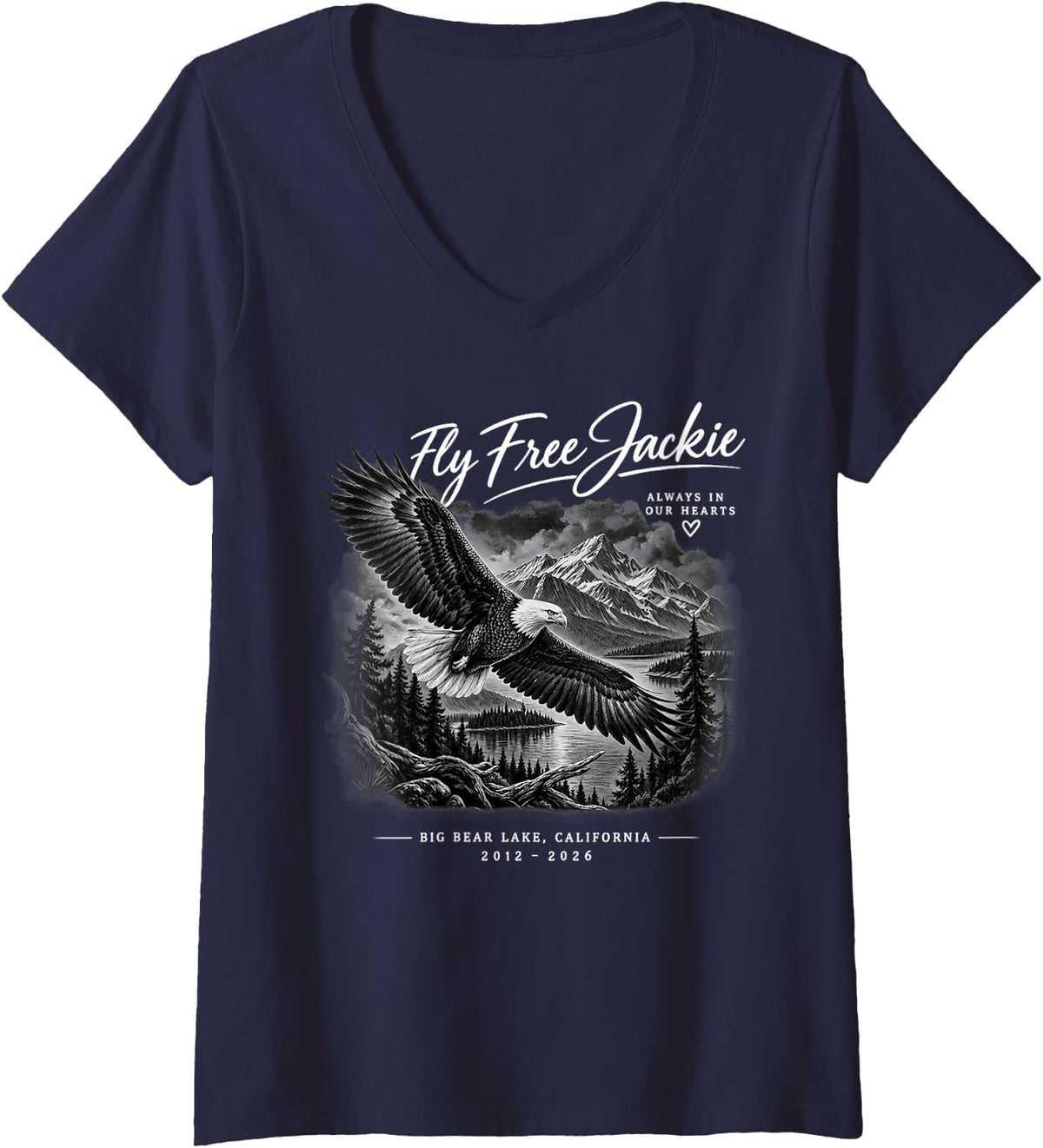 Women's Fly Free Jackie Bald Eagle V-Neck T-Shirt - Navy Blue