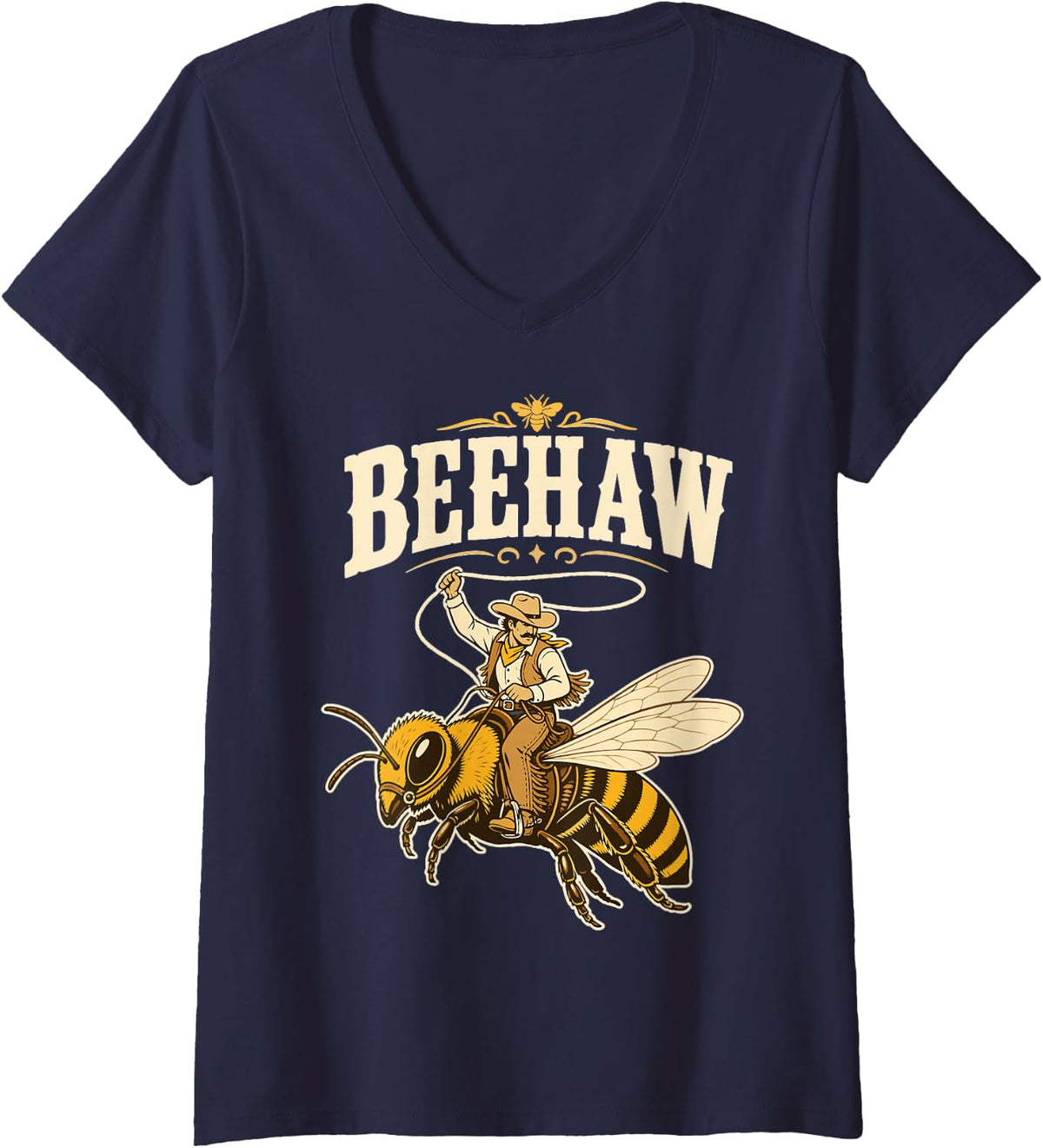 Women's Vintage Beekeeper Apiary Beekeeping Bee V-Neck T-Shirt - Navy Blue