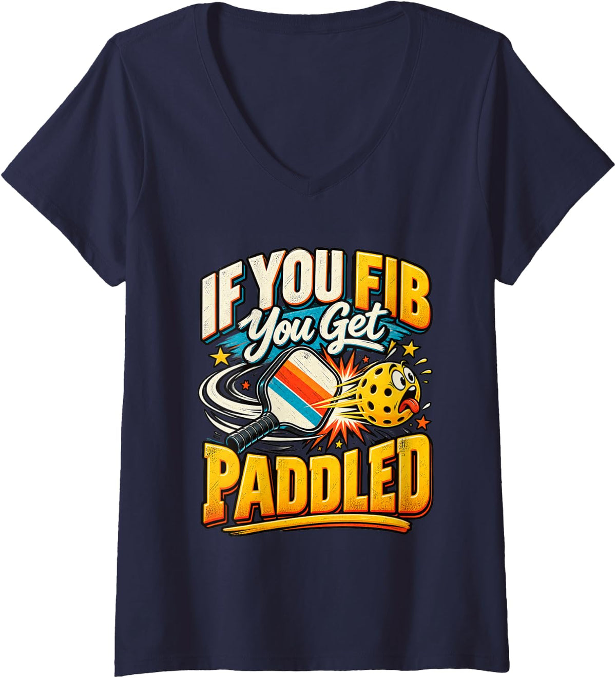 Women's EMT Paramedic Pickleball V Fib Paddle Medical Humor V-Neck T-Shirt - Navy Blue