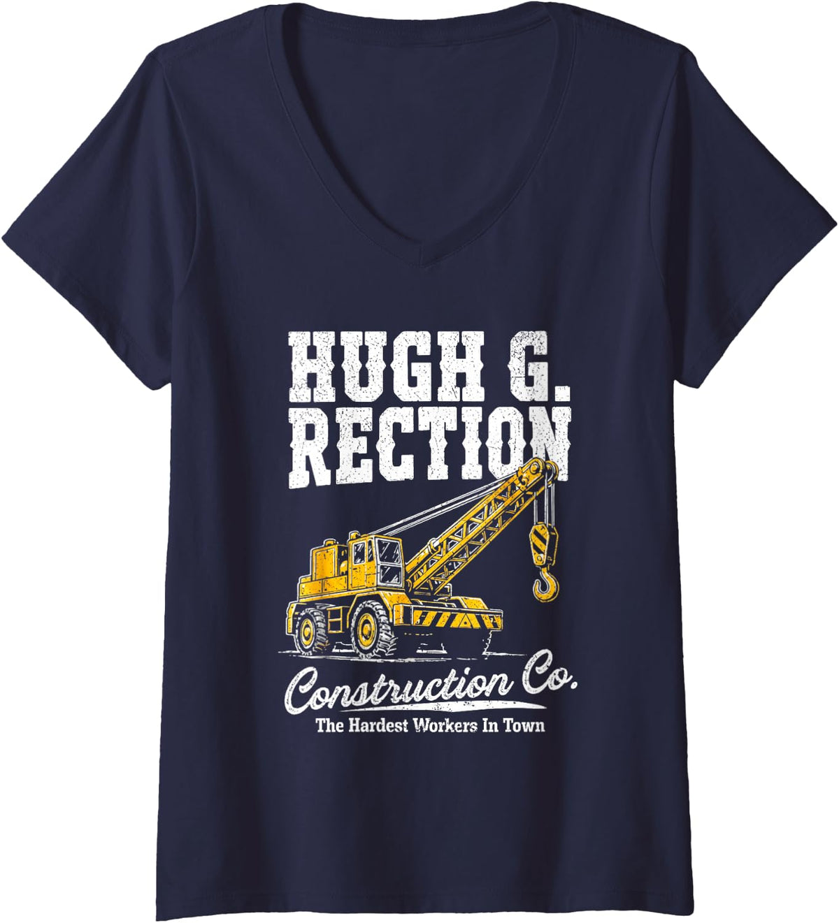 Women's Hugh G Rection Construction Co Funny Adult Crane Operator V-Neck T-Shirt - Navy Blue