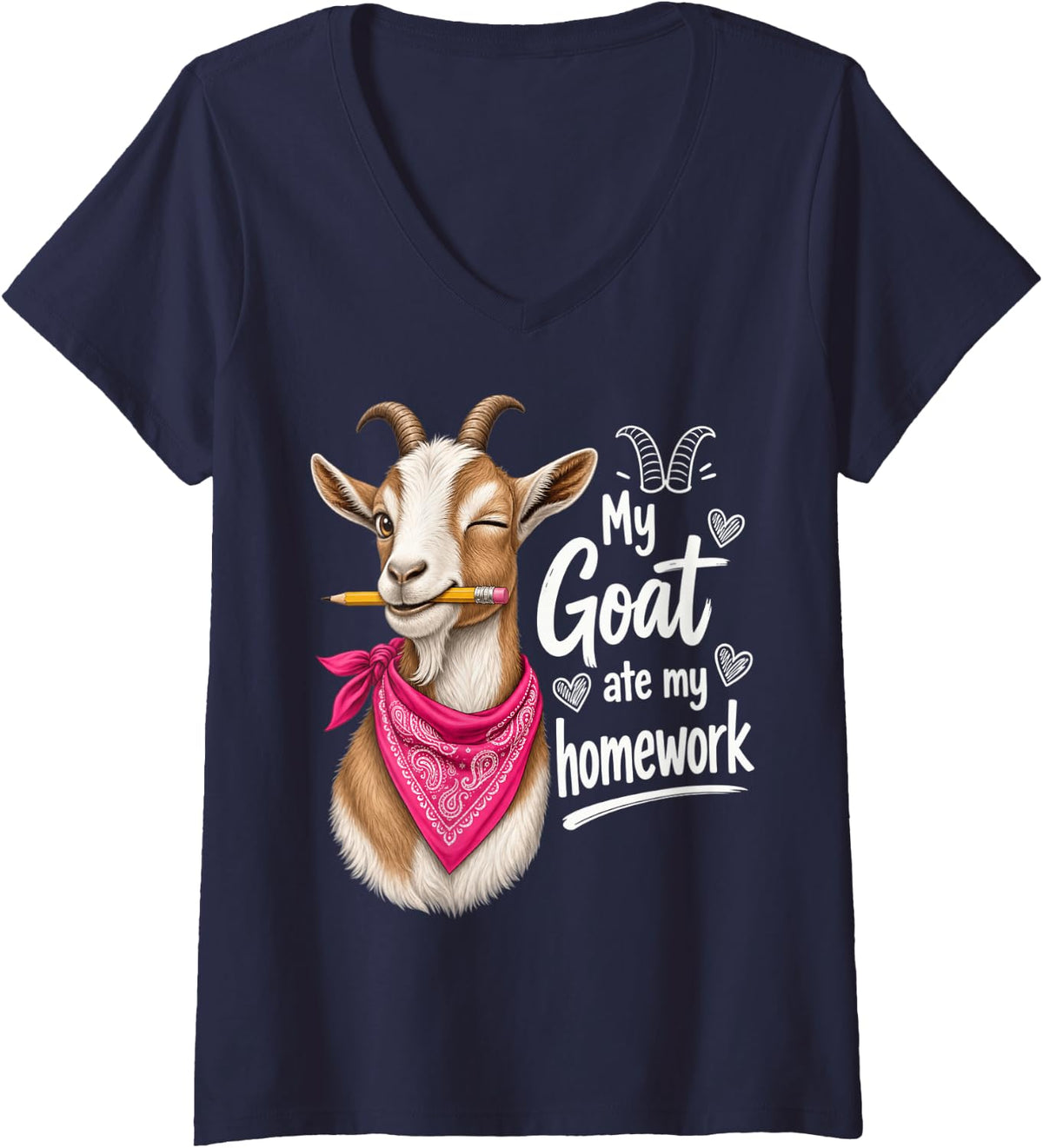 Women's My Goat Ate My Homework Funny V-Neck T-Shirt - Navy Blue