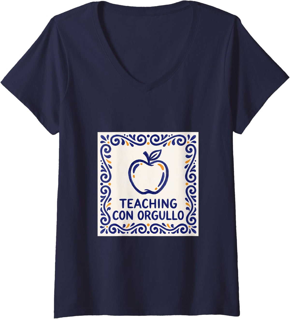 Women's Teaching Con Orgullo Hispanic Heritage Month Educator Art V-Neck T-Shirt - Navy Blue