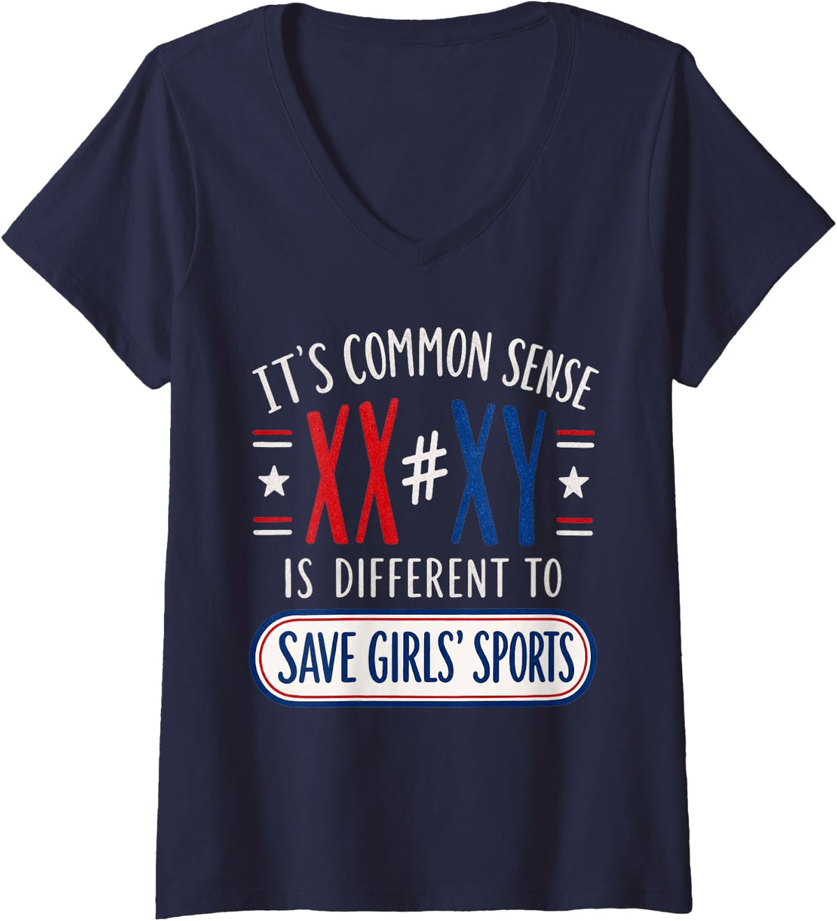 Women's XX Does Not Equal XY V-Neck T-Shirt - Navy Blue