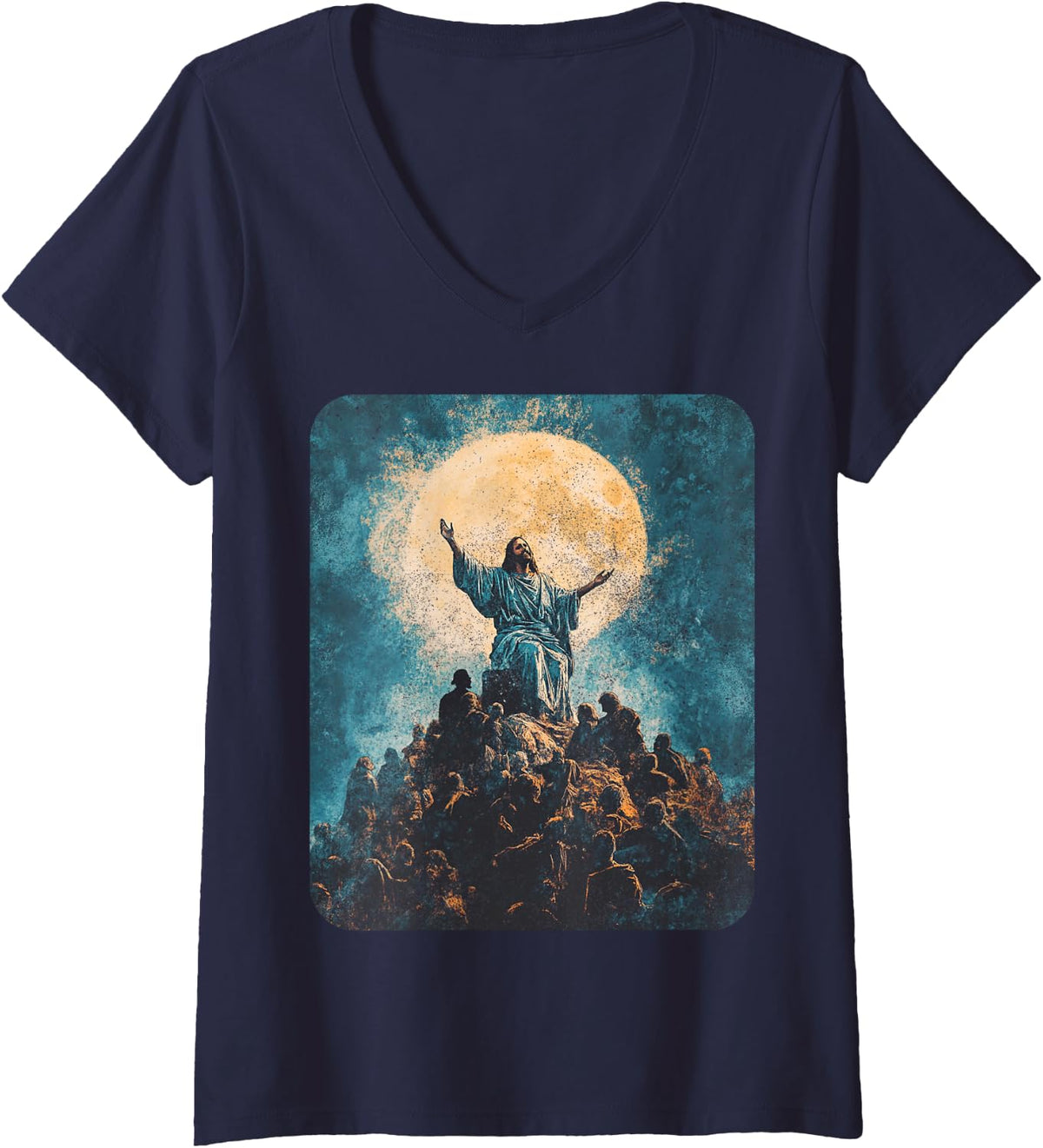 Womens Jesus Christ Apostle and Disciple V-Neck T-Shirt - Navy Blue