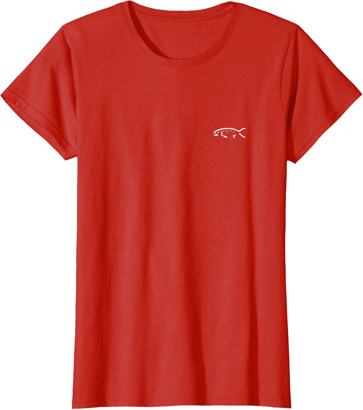 Simple Minimalist Badge Patch Line Art Trout Fish Fishing T-Shirt - Red