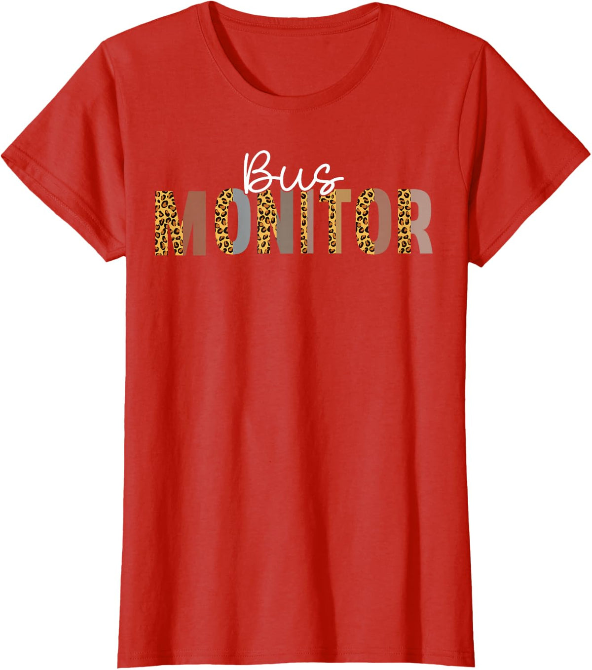 Bus Monitor - Leopard Pattern School Bus Attendant Assistant T-Shirt - Red