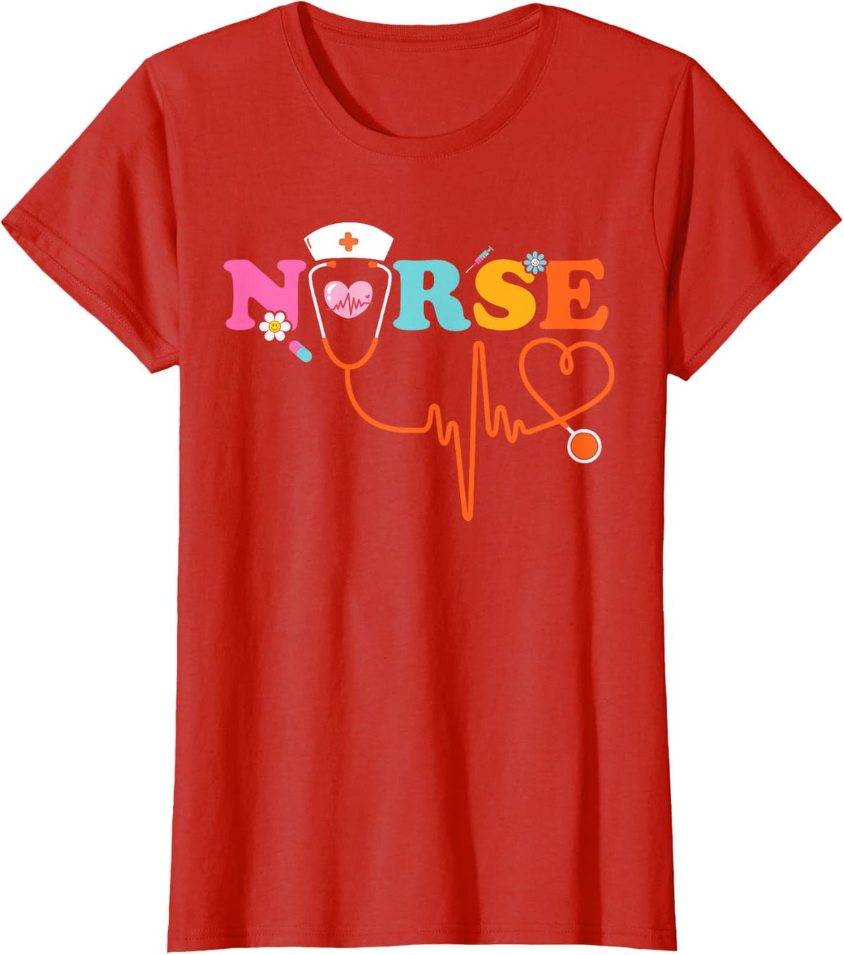 Heartbeat Nurse Nursing Family Friends T-Shirt - Red