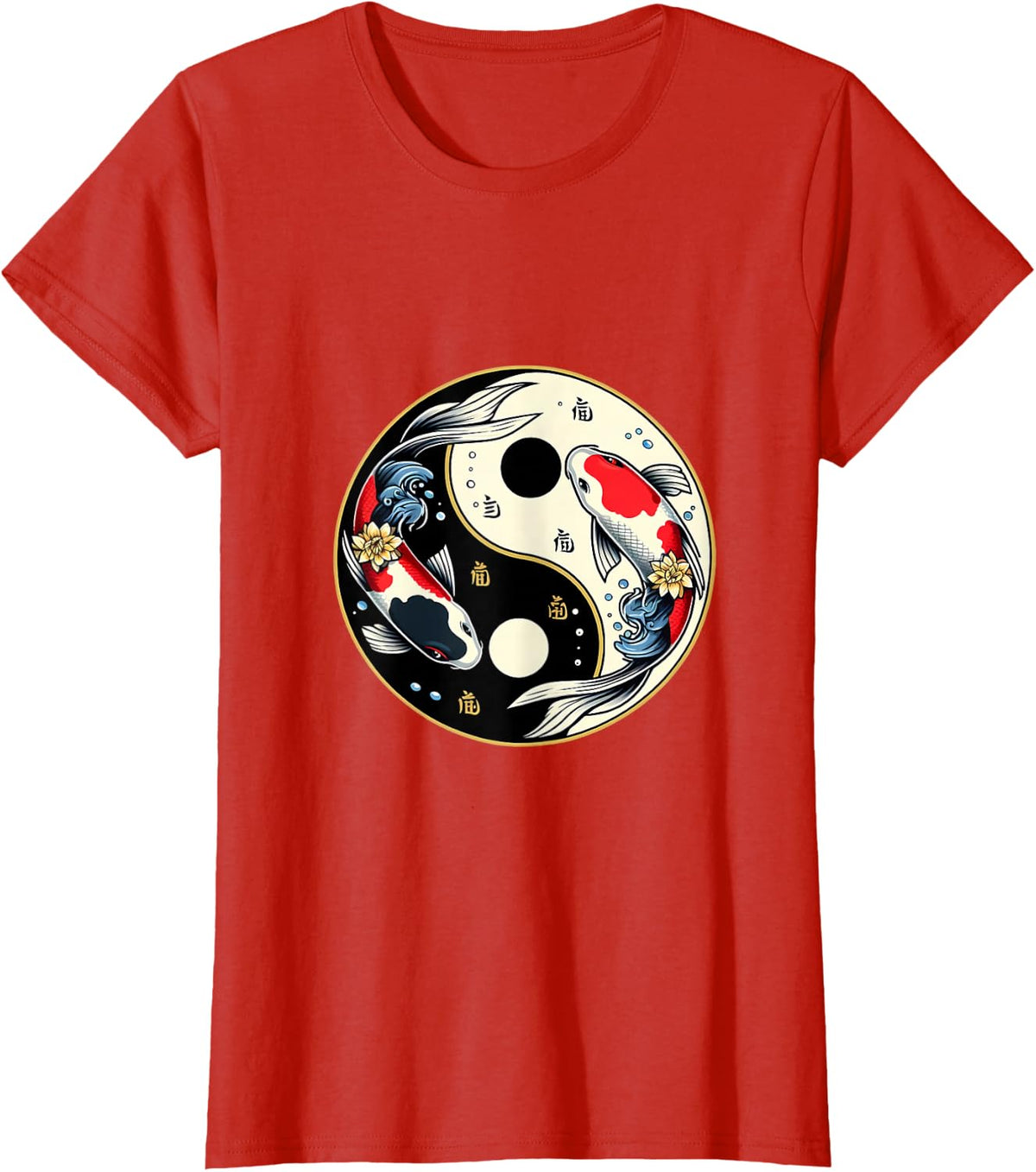 Yin Yang Koi Fish Design T-Shirt - Red