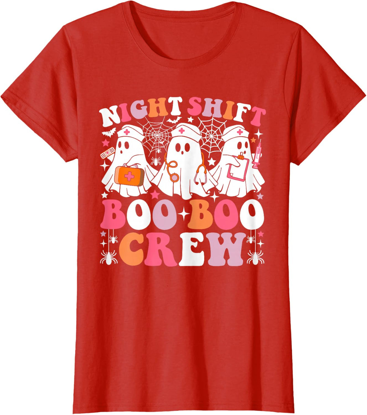 Night Shift Boo Boo Crew Nurse Ghost Halloween Costume T-Shirt - Red