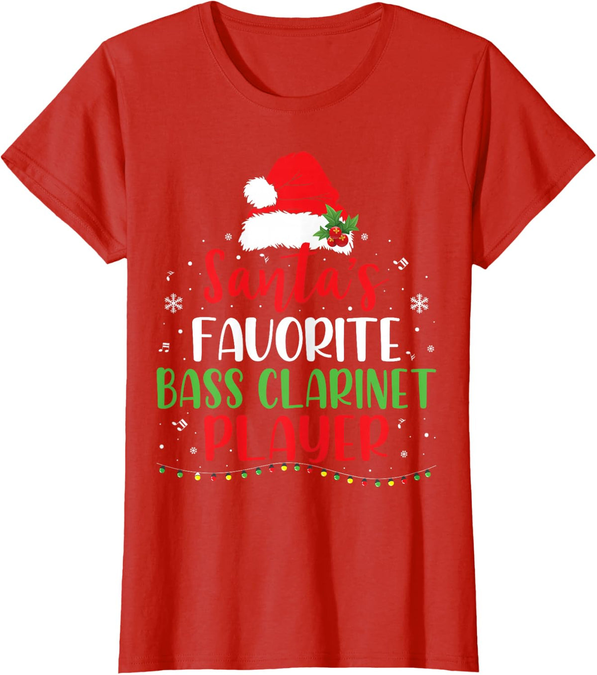 Santa's Favorite Bass Clarinet - Marching Band Christmas T-Shirt - Red