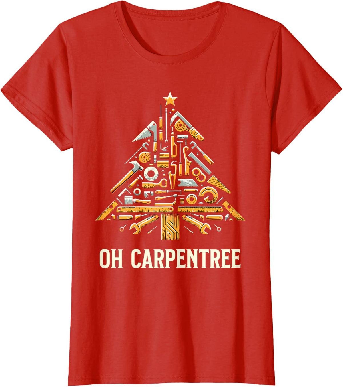 Funny Woodworking Woodworker Carpentry Christmas Tree T-Shirt - Red