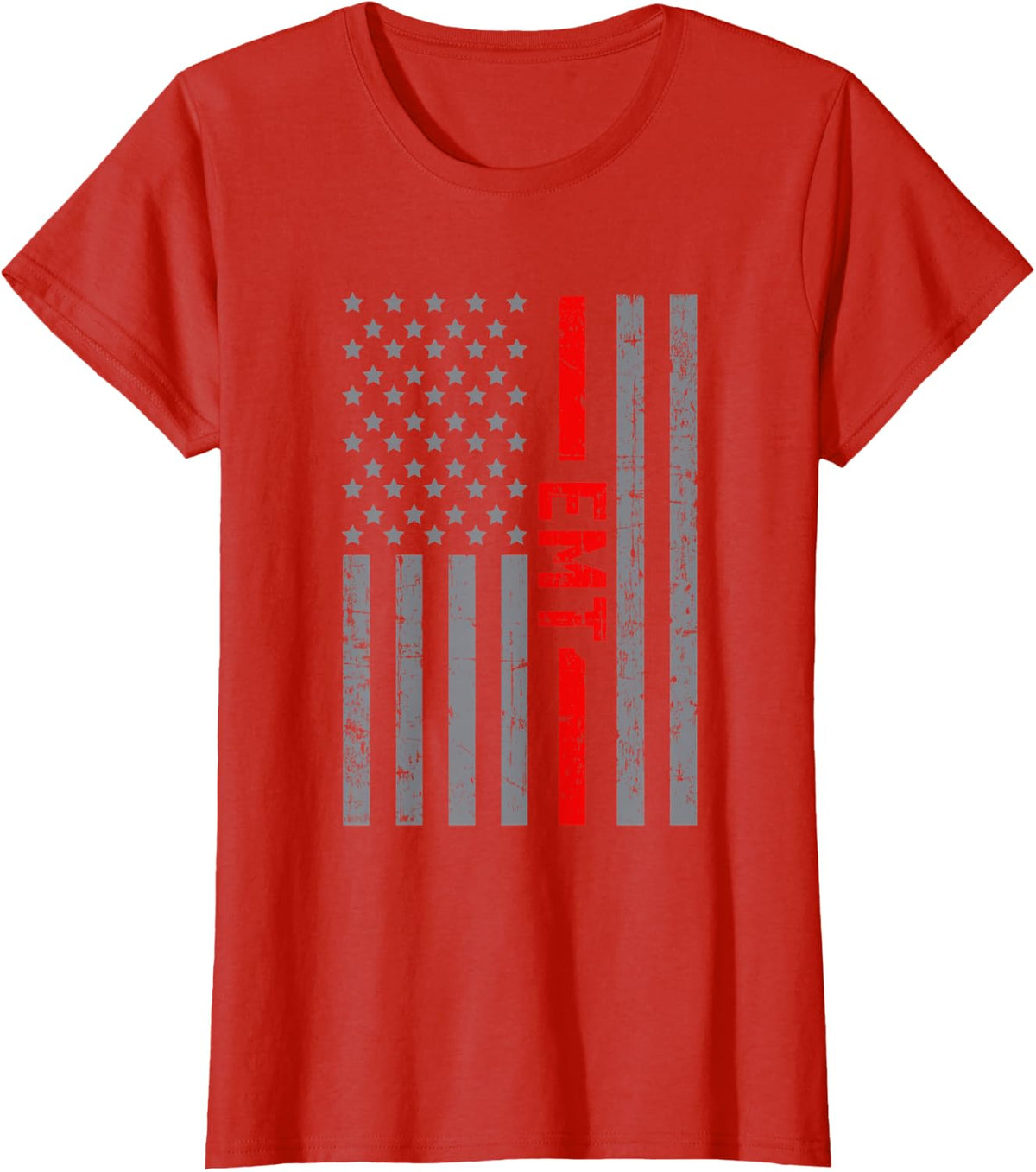 American Flag Emt US Flag Vintage Tee For Men Dad T-Shirt - Red