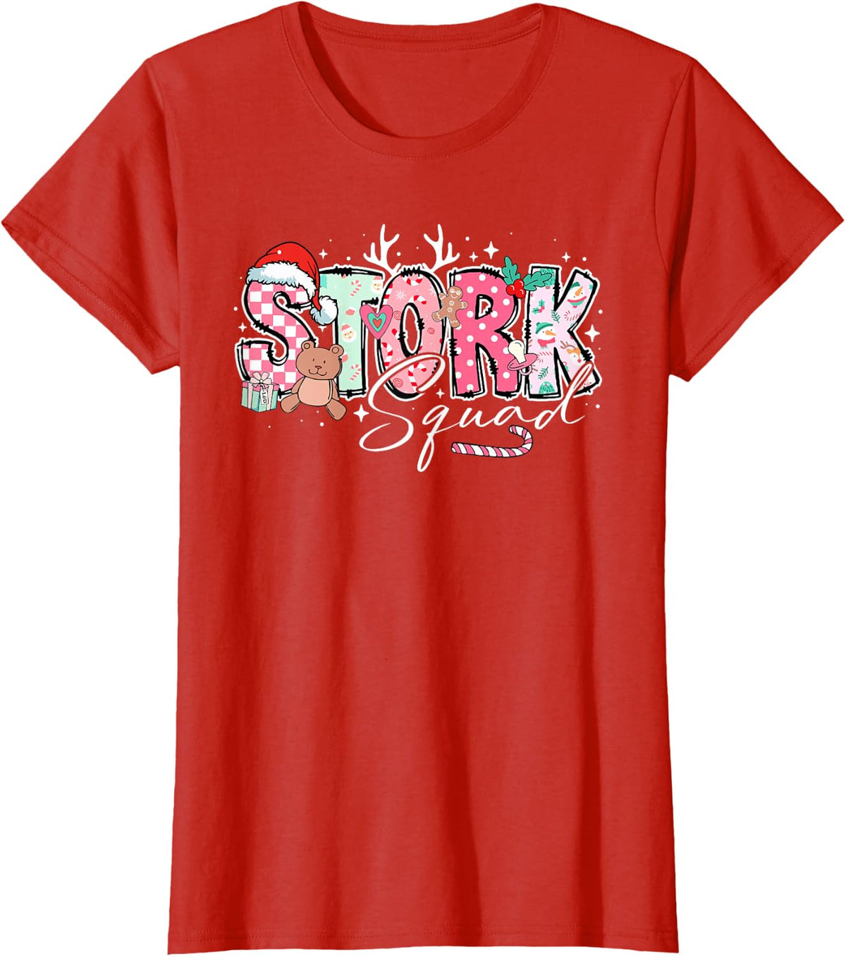 Stork Squad Labor and Delivery Nurse Christmas T-Shirt - Red