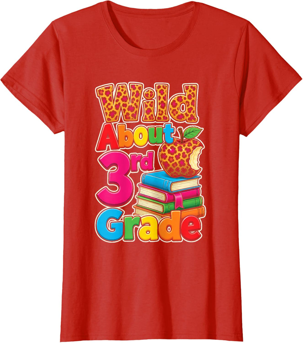 3rd Grade Wild About First Day Leopard Print Bookworm T-Shirt - Red