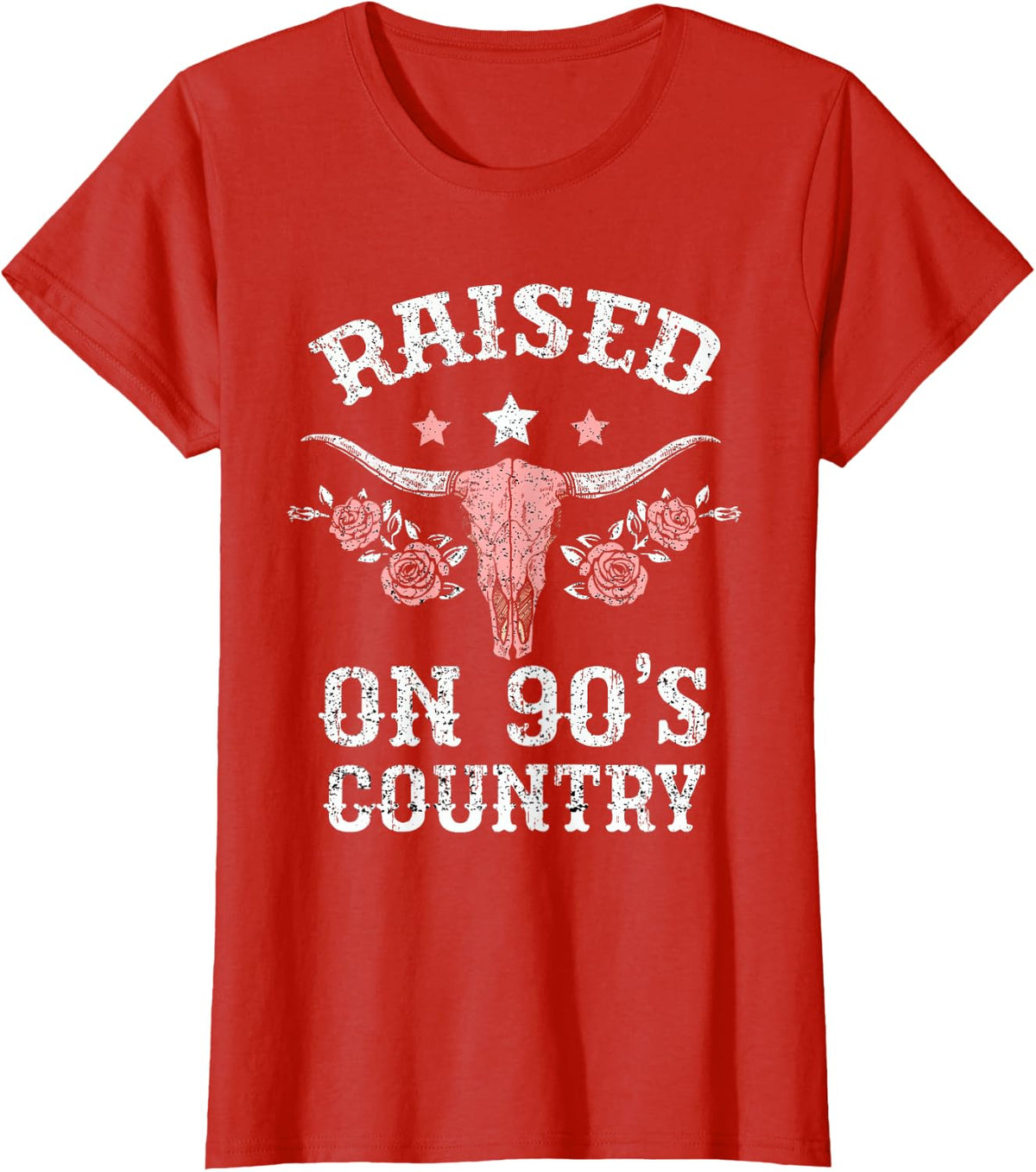 Raised On 90's Country Southern Western Cowgirl T-Shirt - Red