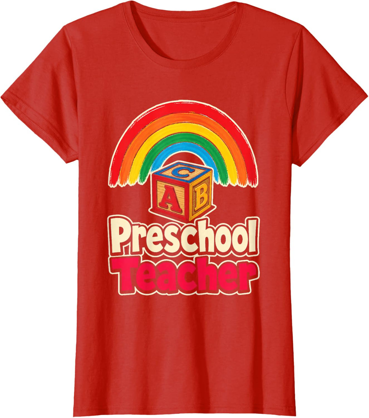 Preschool Teacher Pre K Cute Rainbow Alphabet Blocks Gift T-Shirt - Red