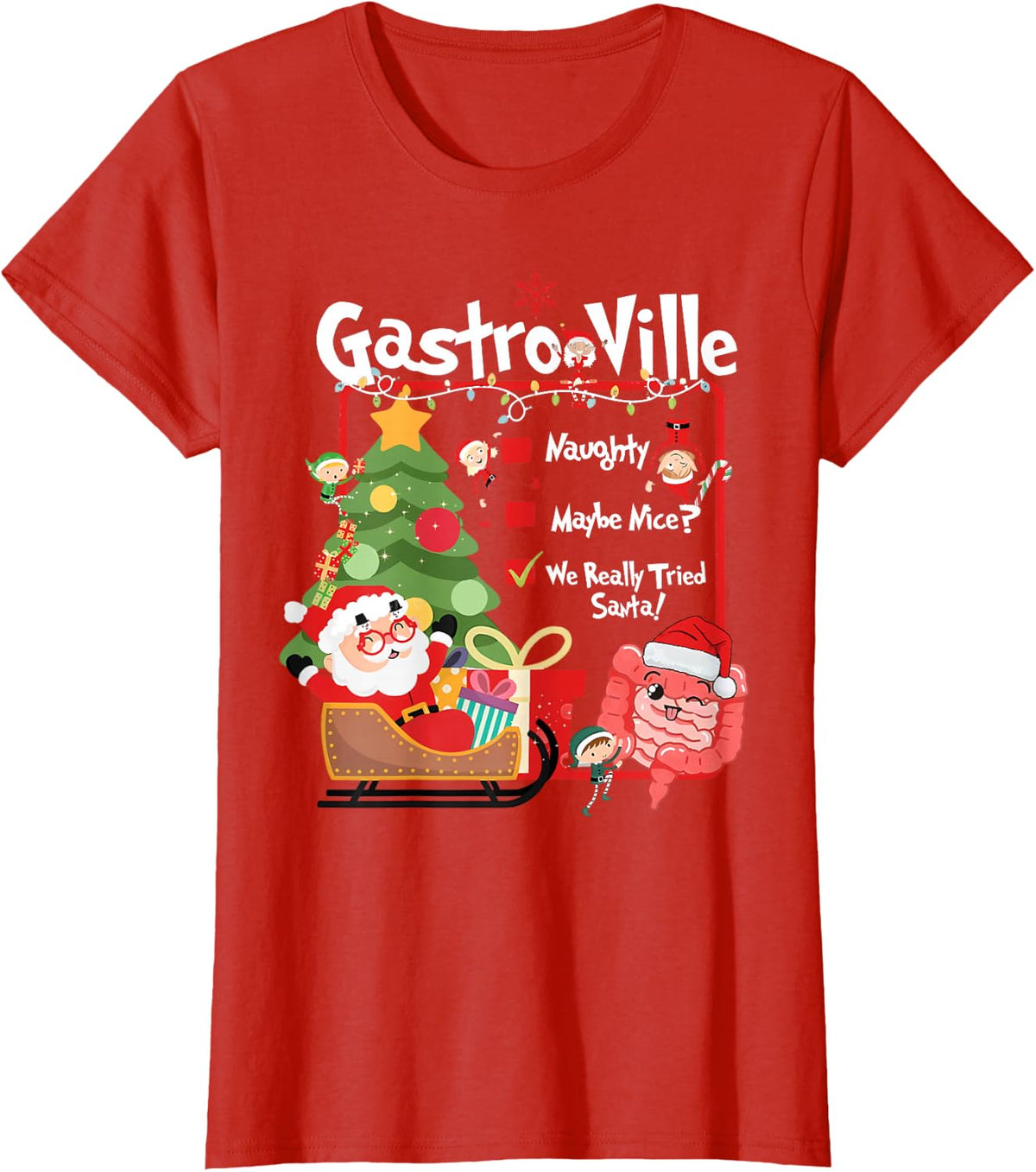 Gastroenterology Christmas List Tech Tee T-Shirt for GI Endoscopy Nurse RN - Red