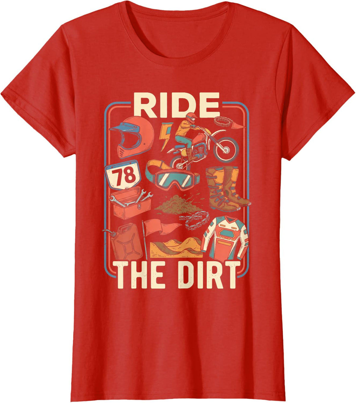 Motocross Vintage Poster Ride The Dirt T-Shirt - Red