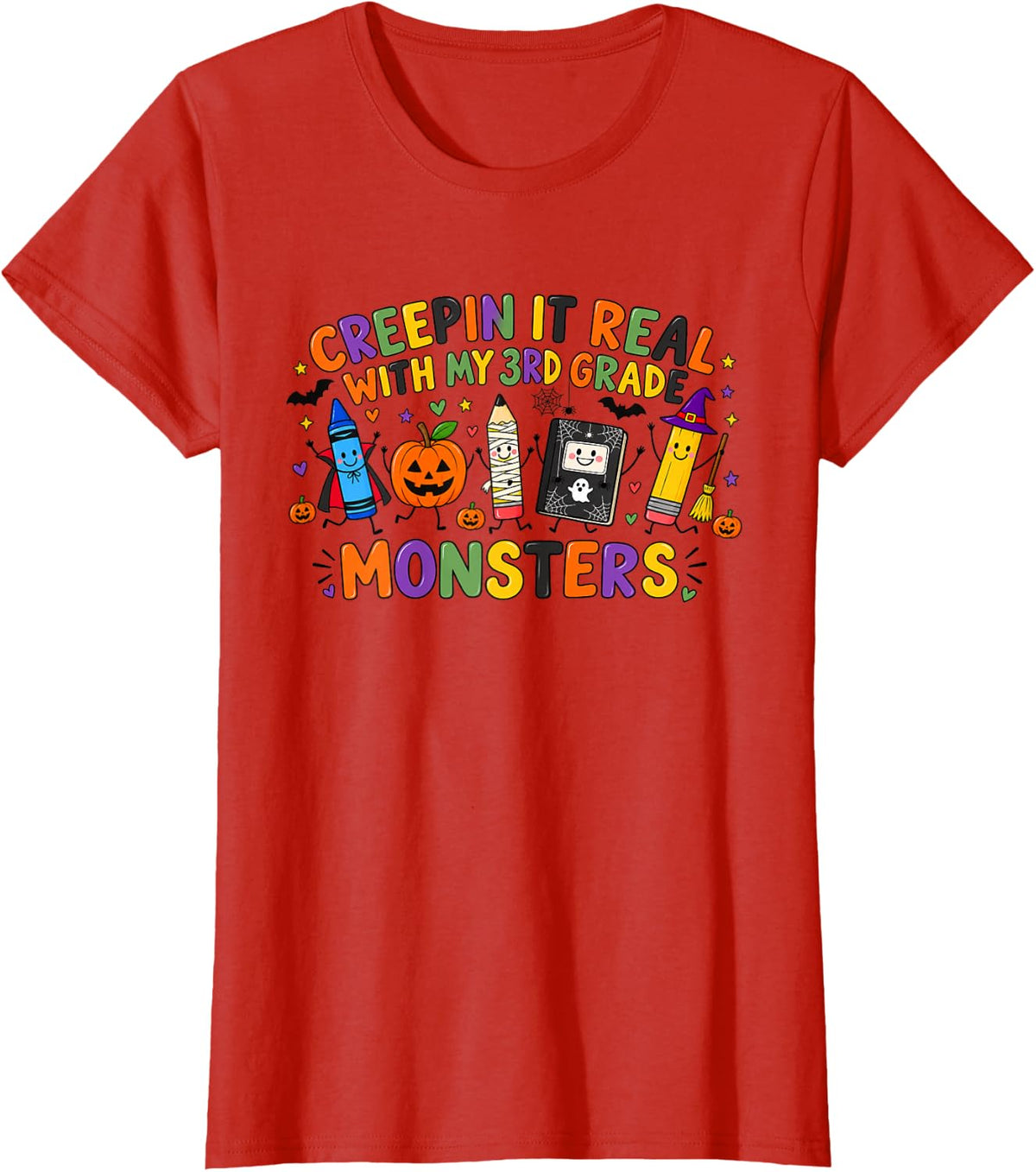 Creepin It Real Monster School 3rd Grade Teacher Halloween T-Shirt - Red