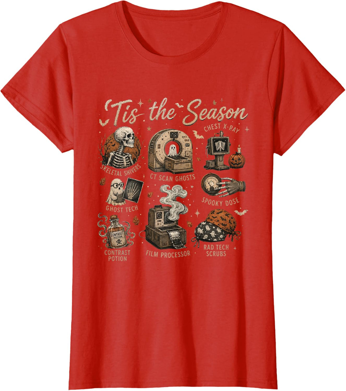 Tis The Season Radiology, Skeleton Radiologist X-ray Tech T-Shirt - Red