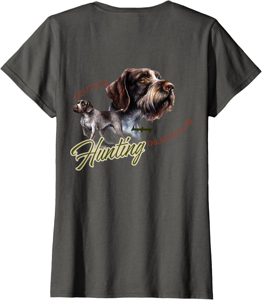 German Wirehaired Pointer Deutsch Drahthaar Back T-Shirt - Asphalt Grey