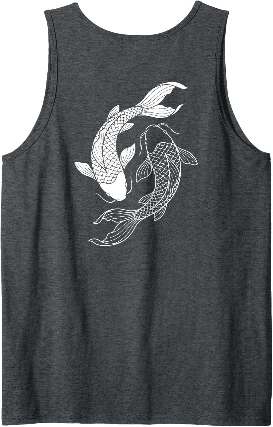 Koi Fish Yin Yang Japan (On Back) Sleeveless Tank Top - Dark Heather Grey