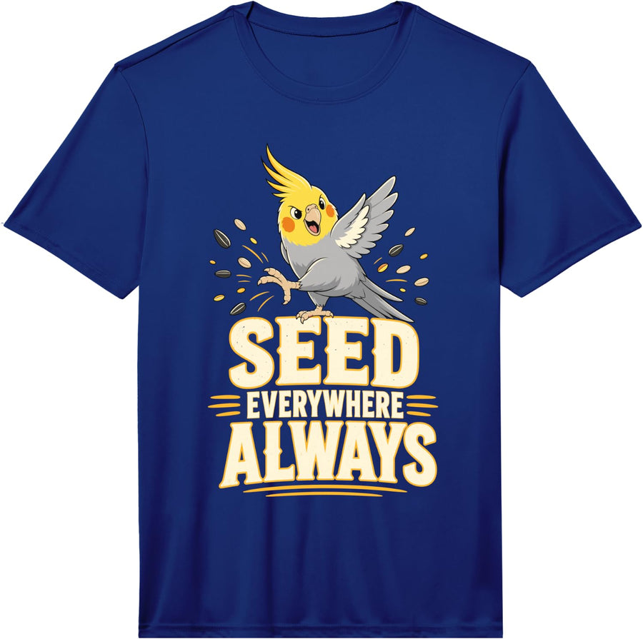 Men's Cockatiel Seed Everywhere Always Bird Performance T-Shirt - Royal Blue
