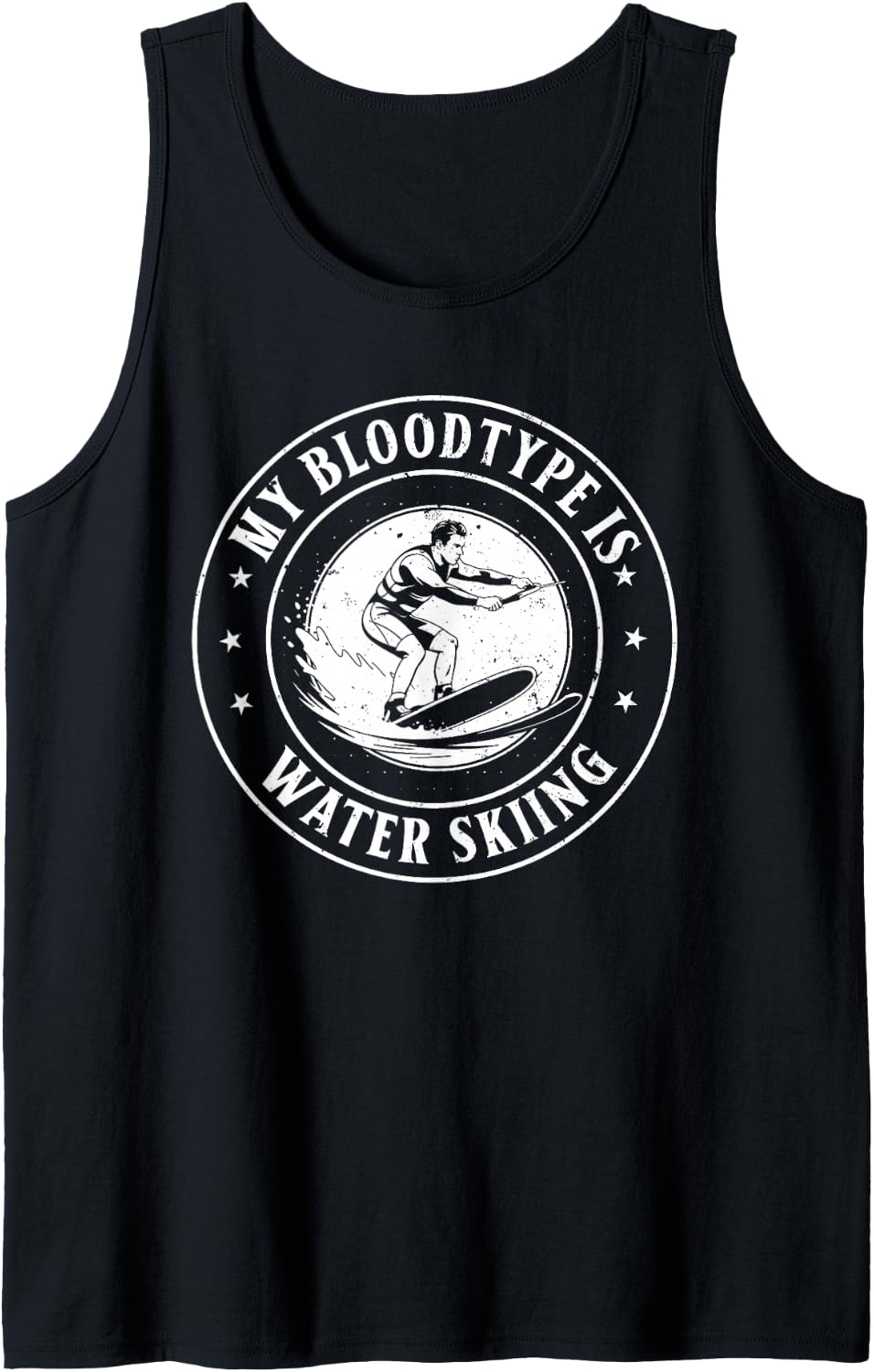 Mens Waterskiing Lover - My Blood Type is Water Skiing Tank Top - Black