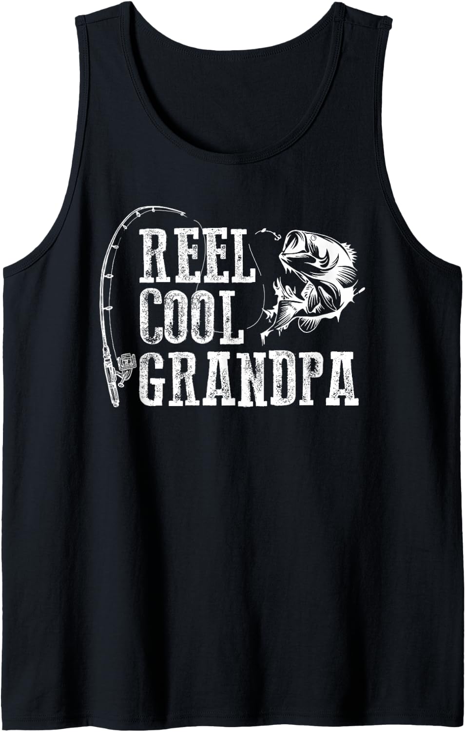 Mens Grandpa Fishing: Reel Cool Grandpa Tank Top - Black