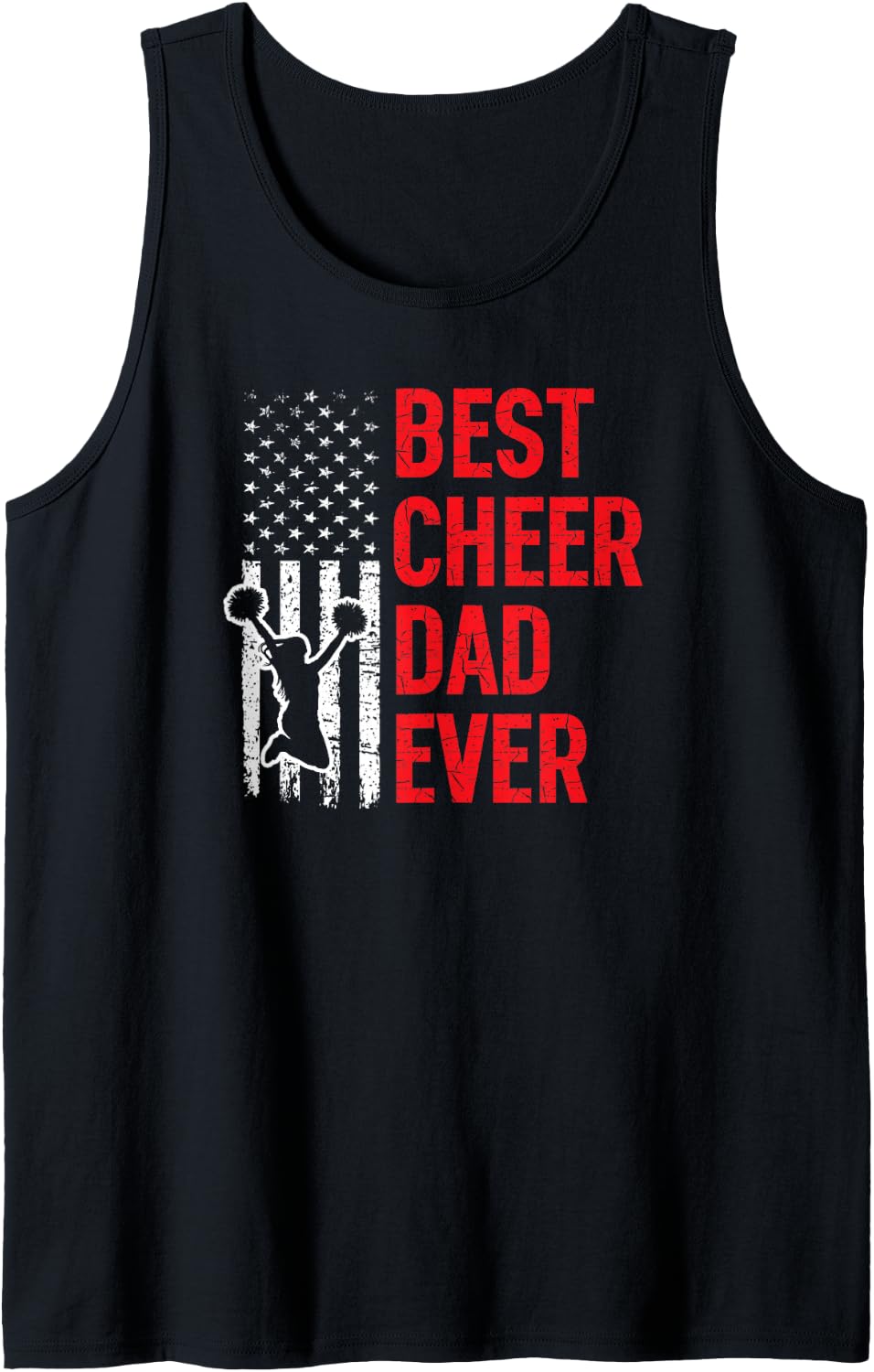 Men's Best Cheer Dad Ever Red Flag Cheerleading Sleeveless Tank Top - Black