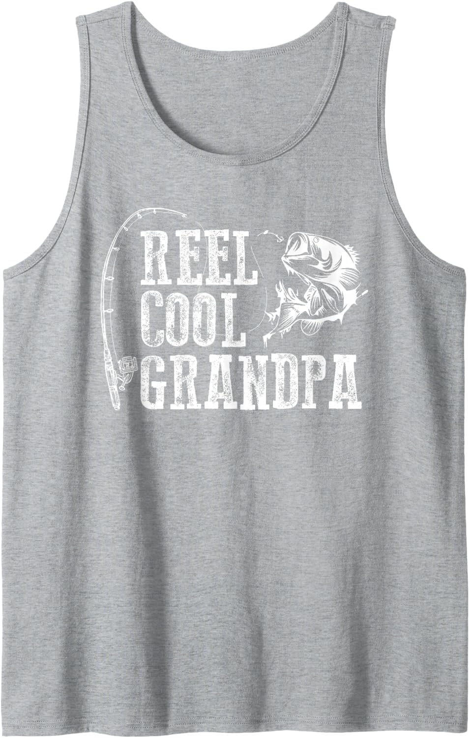 Mens Grandpa Fishing: Reel Cool Grandpa Tank Top - Heather Grey