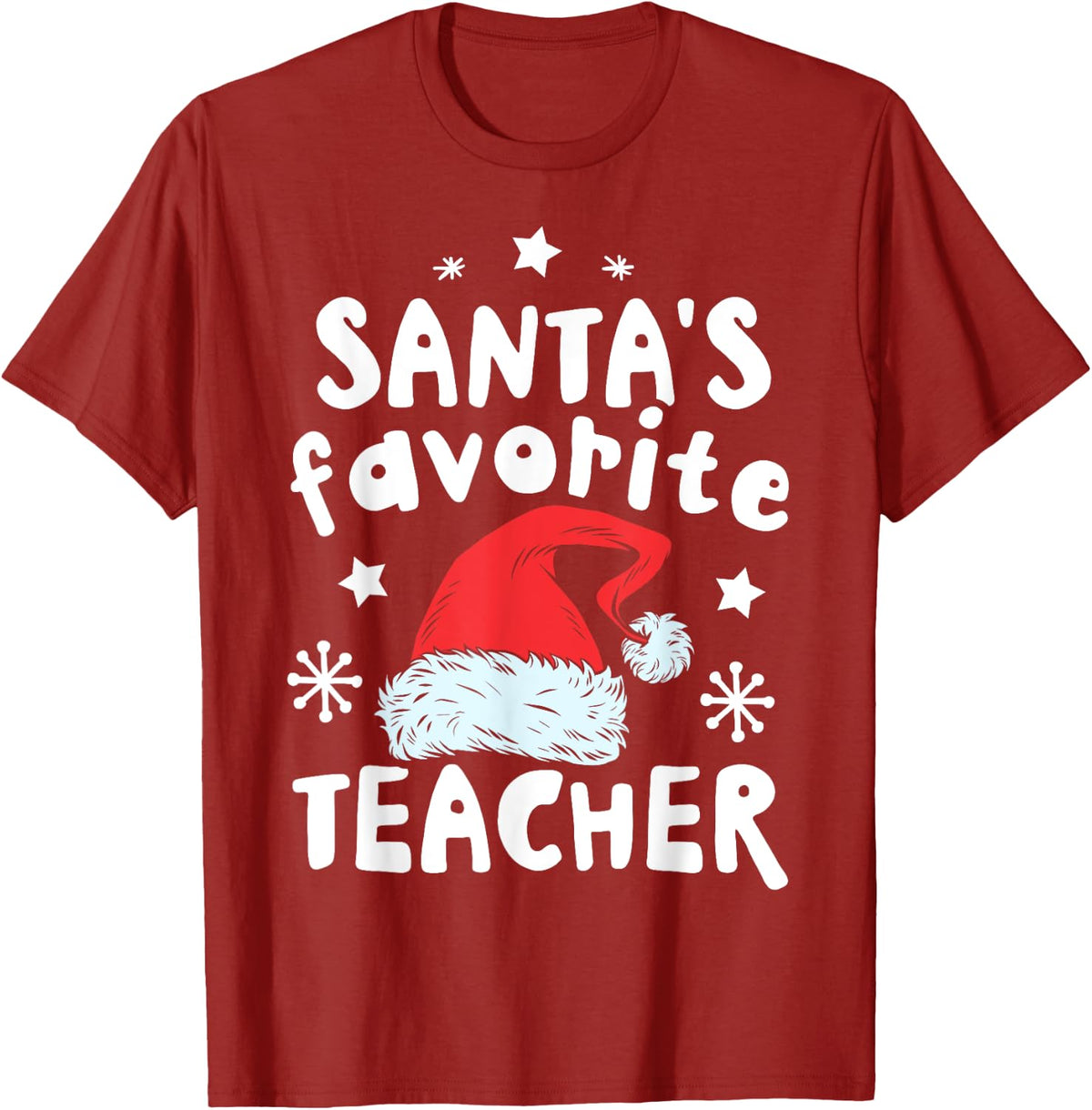 Santa's Favorite Teacher Christmas Women Men Santa Hat Xmas T-Shirt - Cranberry Red