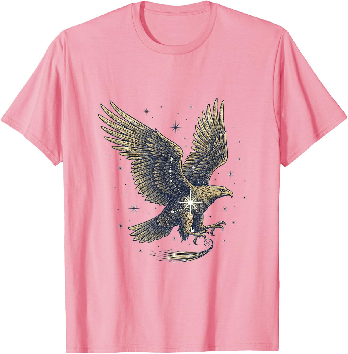 Aquila Soaring Celestial Eagle Altair Star Art Graphic T-Shirt - Pink