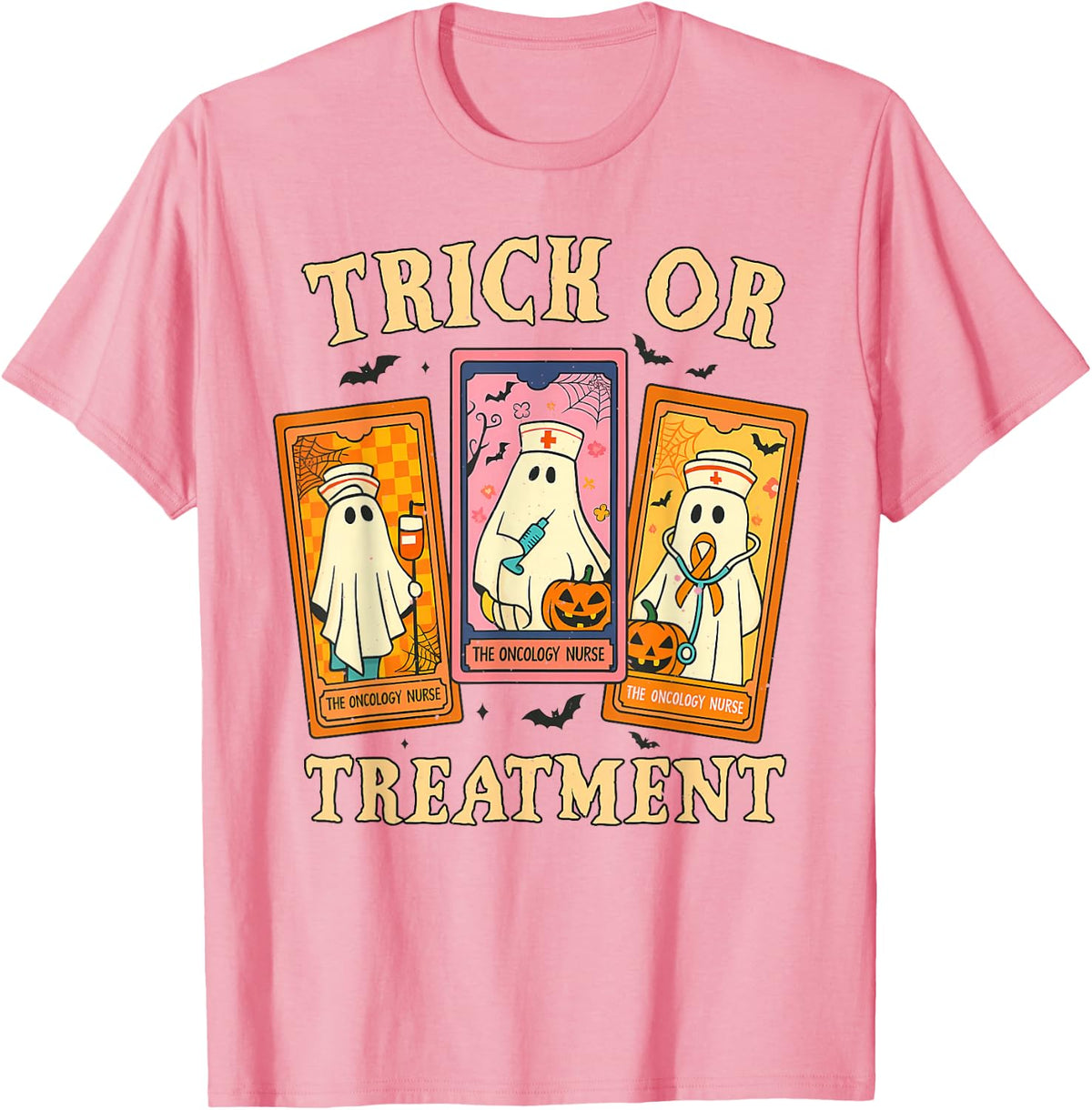 Oncology Nurse Ghost Halloween, Humor Trick or Treatment T-Shirt - Pink
