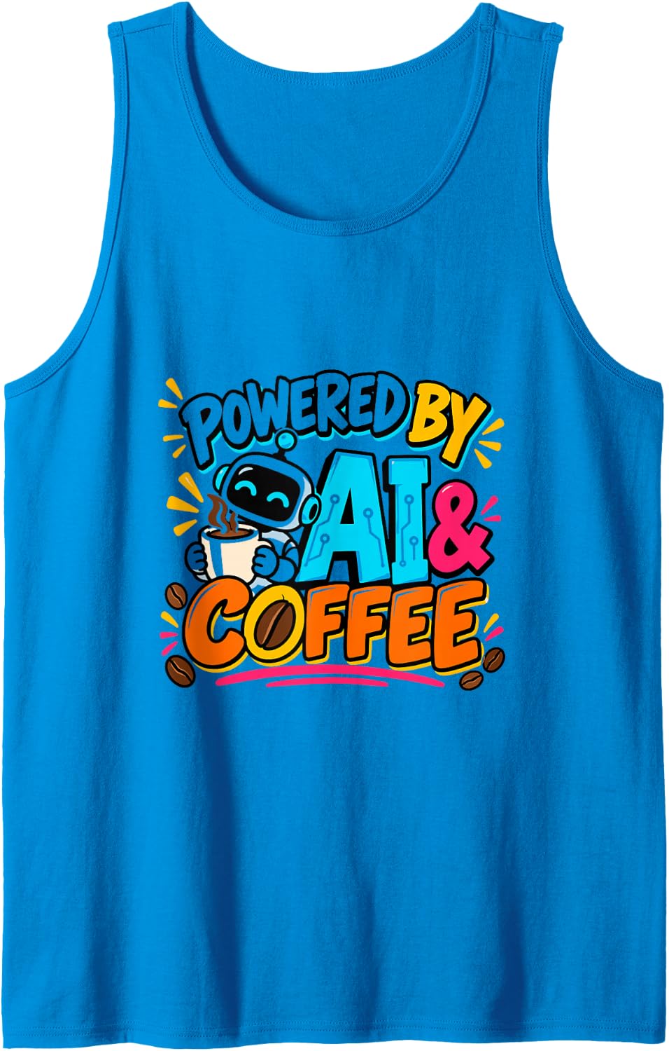 Powered By AI & Coffee, Artificial Intelligence Programmer Sleeveless Tank Top - Sapphire Blue
