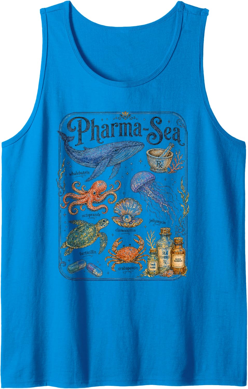 Pharmacist Pharmacy Technician Pharma-sea Sea Animal Sleeveless Tank Top - Sapphire Blue
