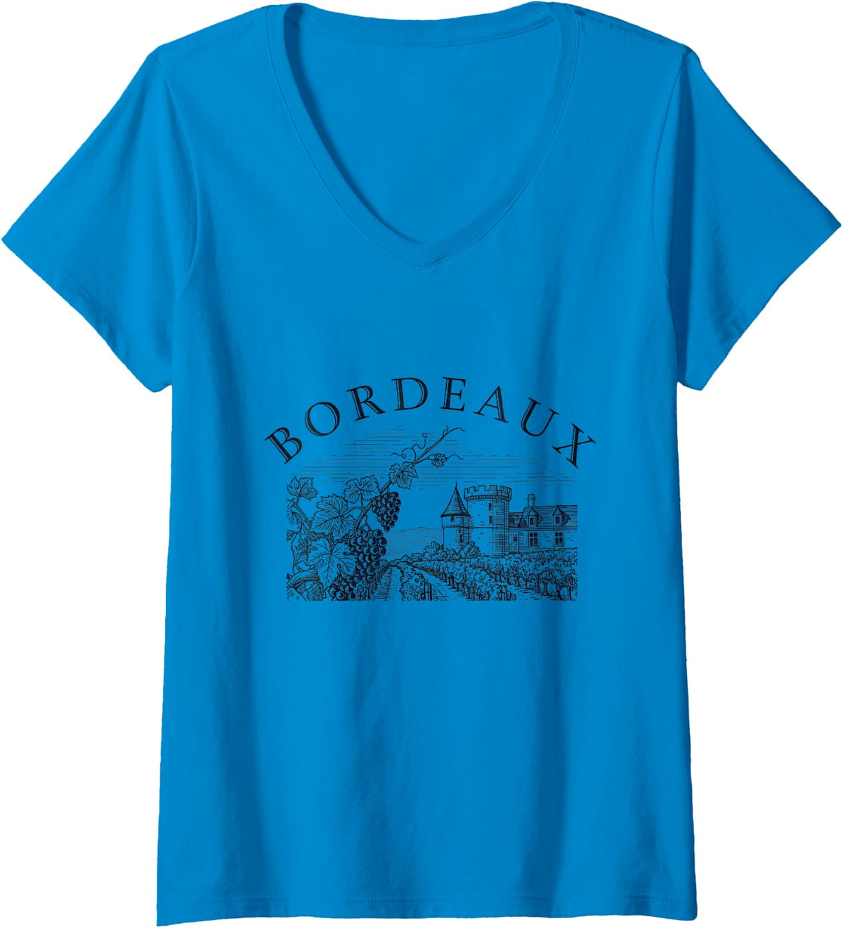 Womens Bordeaux France Wine Region Winery Vineyard Chateau V-Neck T-Shirt - Sapphire Blue