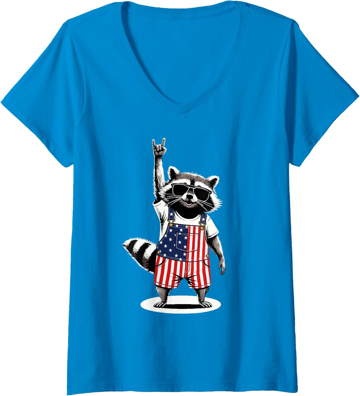 Women's Raccoon USA 4th of July Independence Day Funny Patriotic V-Neck T-Shirt - Sapphire Blue