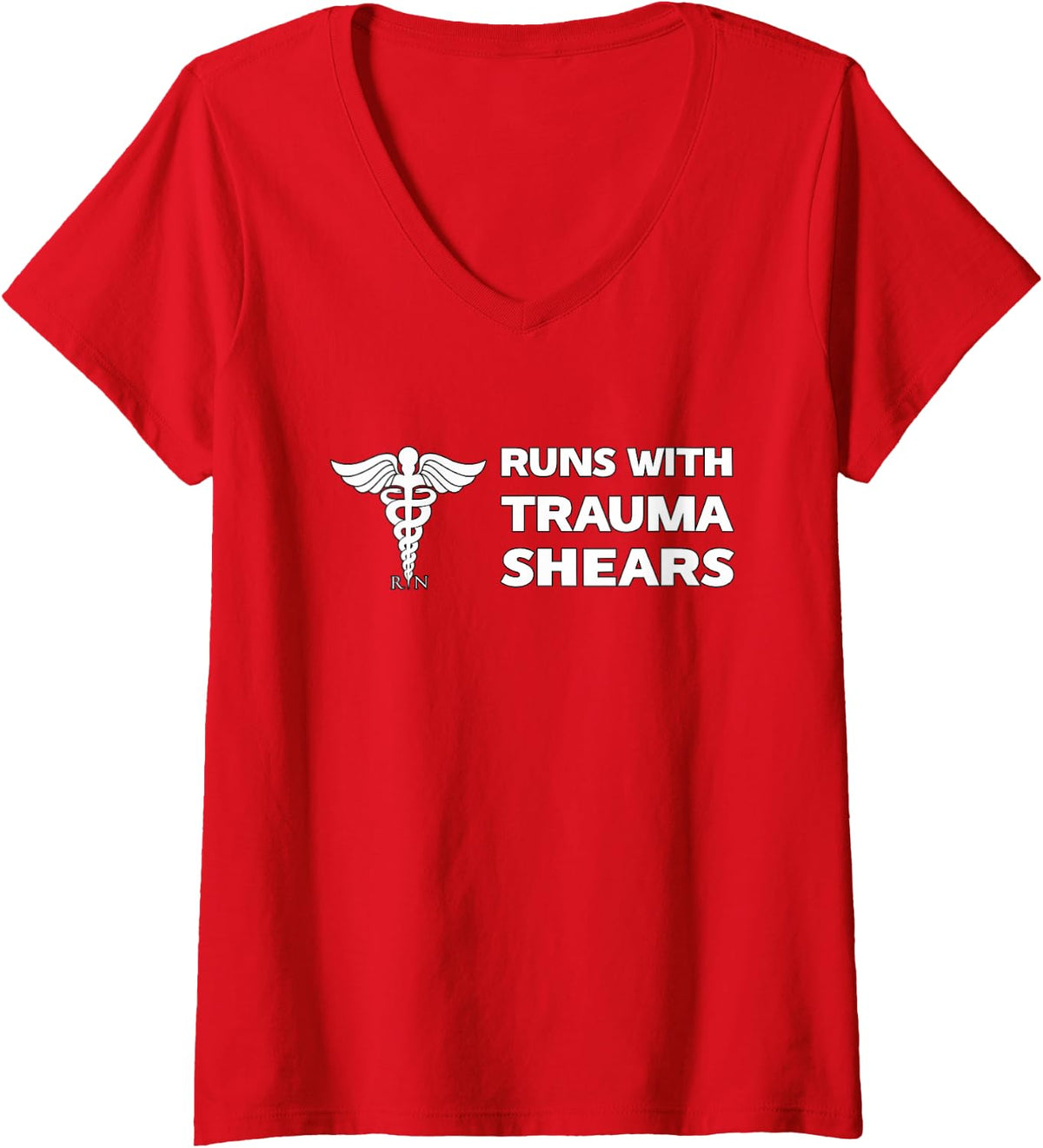 Women's Runs with Trauma Shears Funny EMT Nurse ER Gift Gag V-Neck T-Shirt - Red
